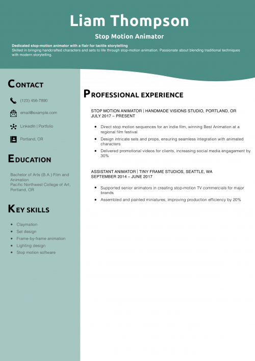 Stop Motion Animator Resume Example