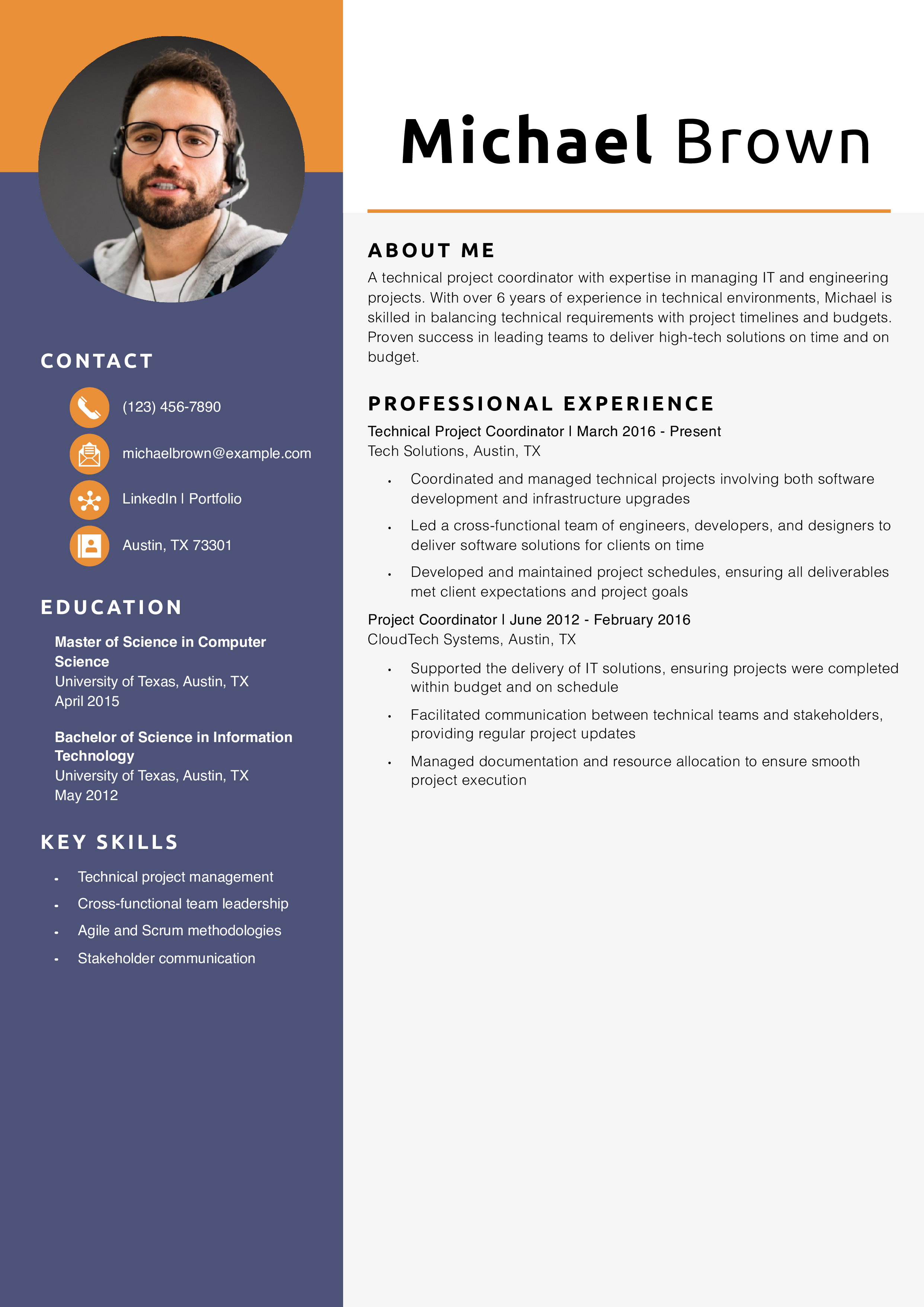Technical Project Coordinator Resume Example