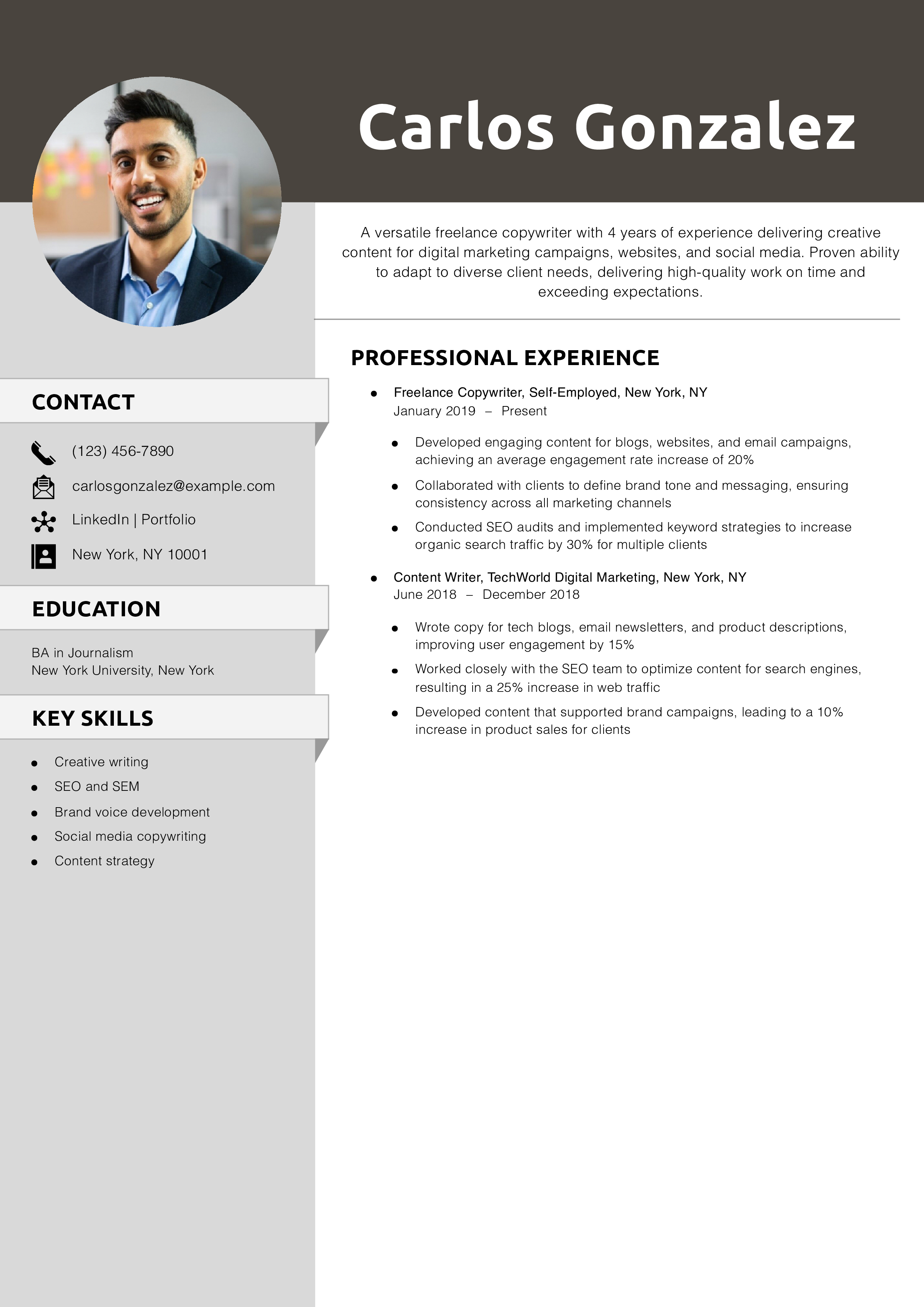 Remote Copywriter Resume Example