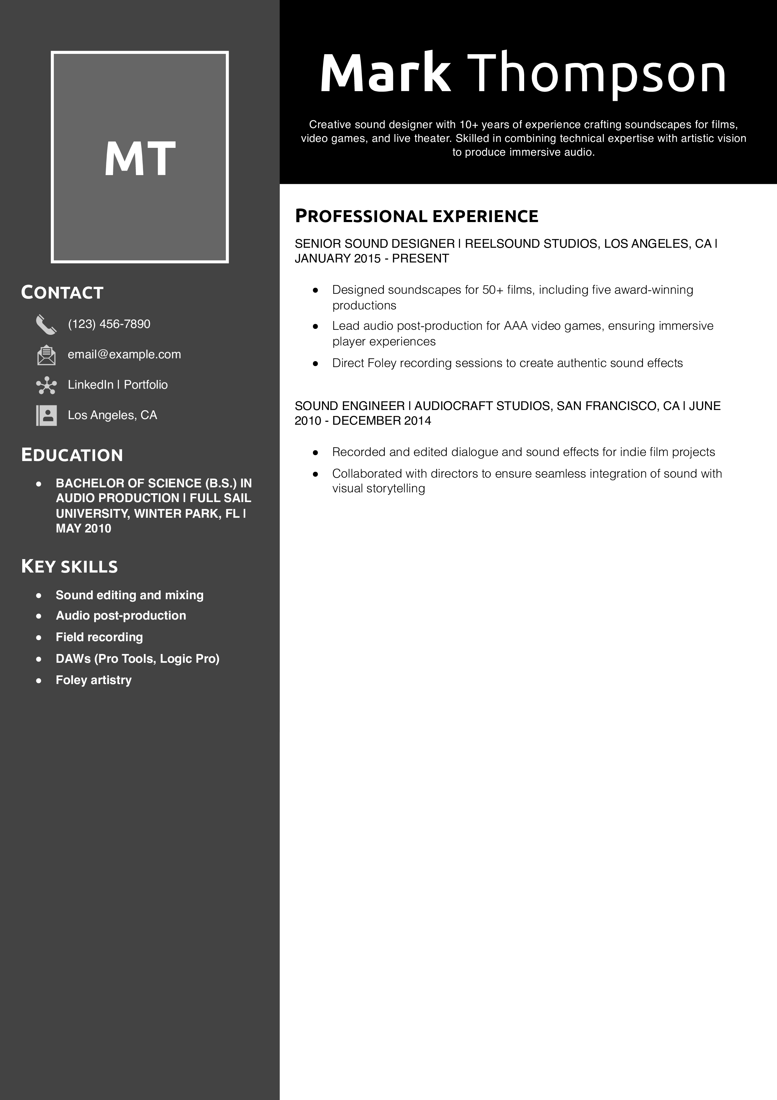 Sound designer resume