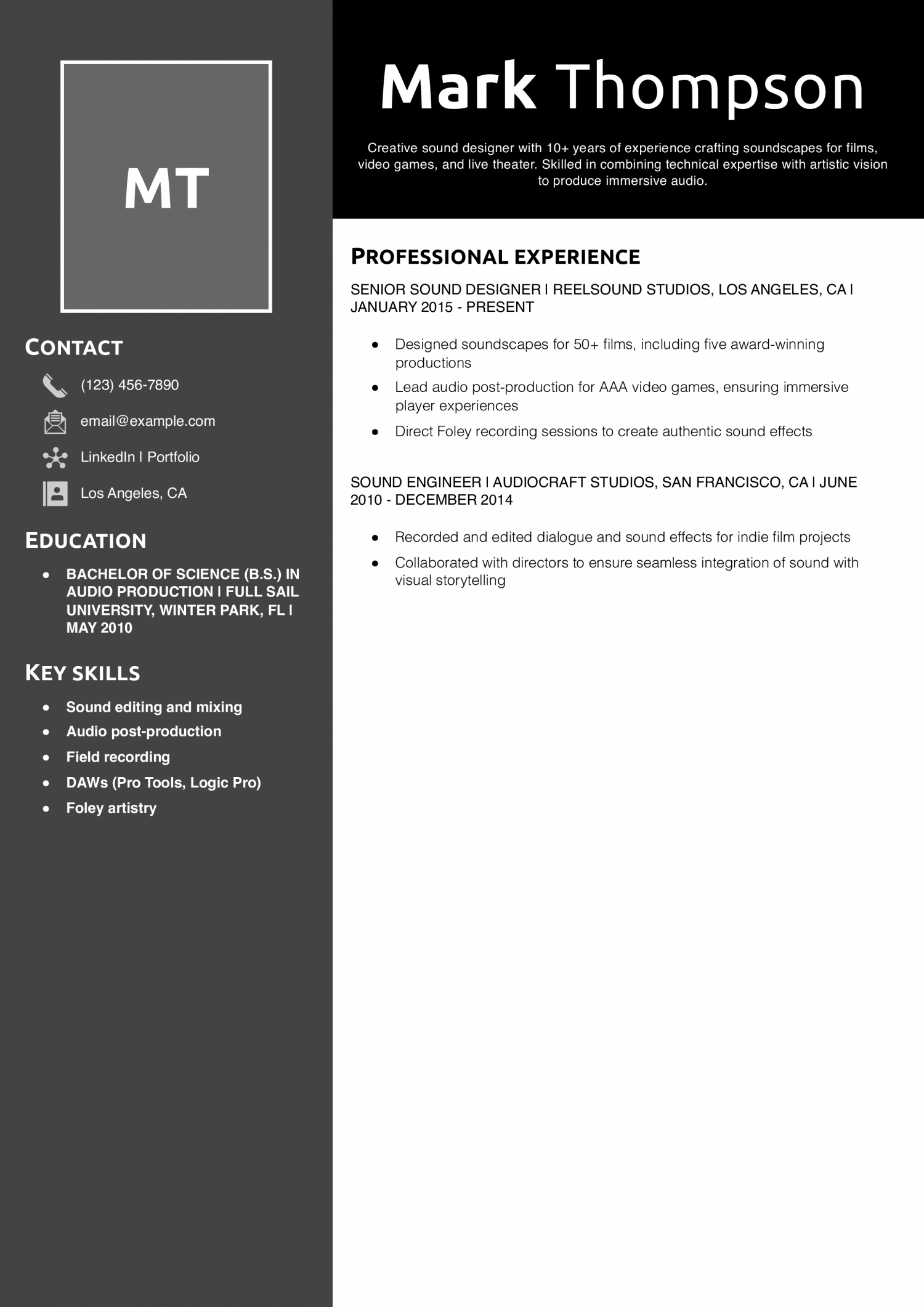 Sound designer resume