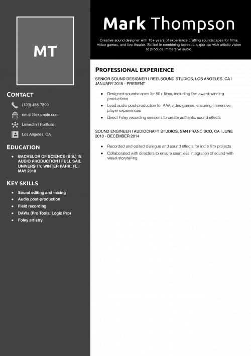 Sound designer resume