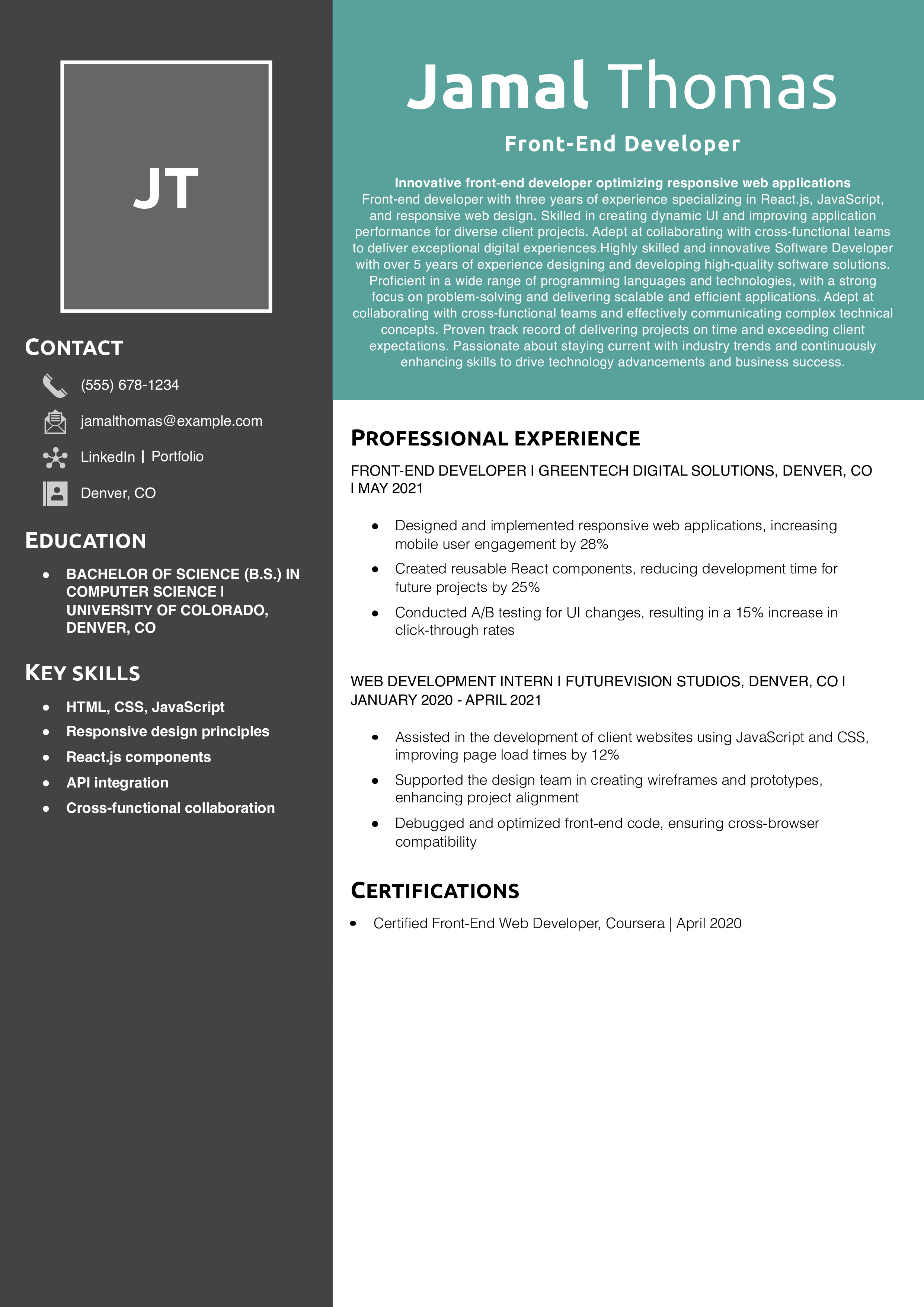Front-End Developer Resume Example