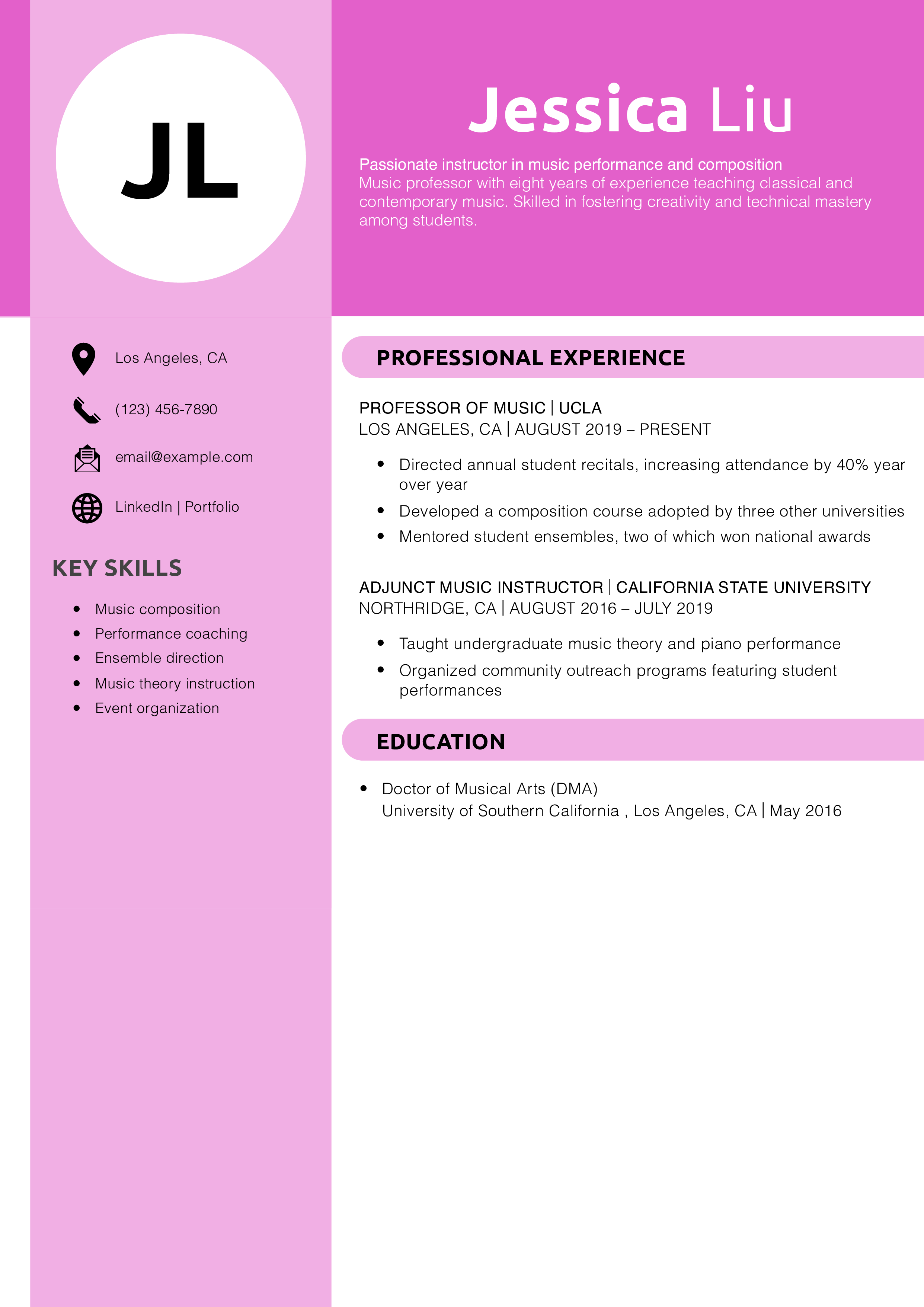 Music Professor Resume