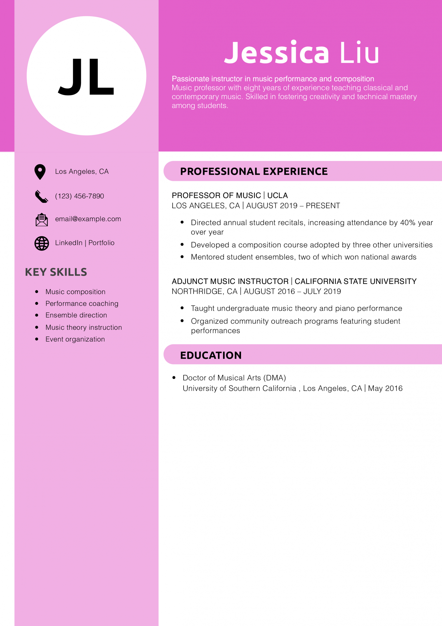 Music Professor Resume