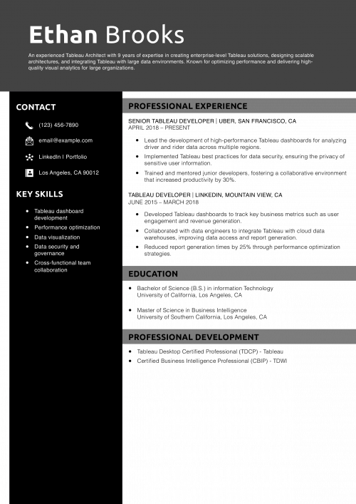 Senior Tableau Developer Resume Example