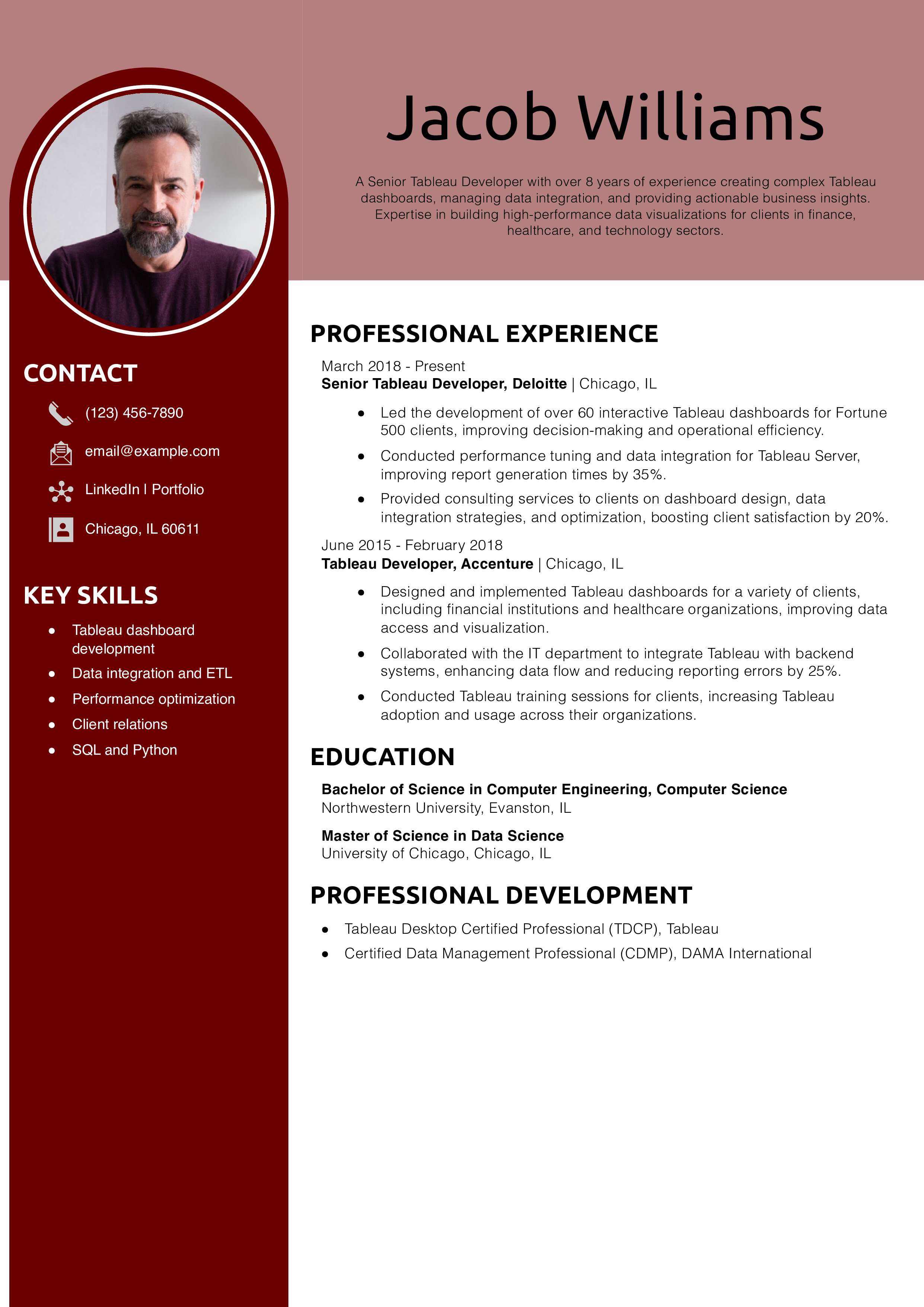 Senior Tableau Developer Resume Example