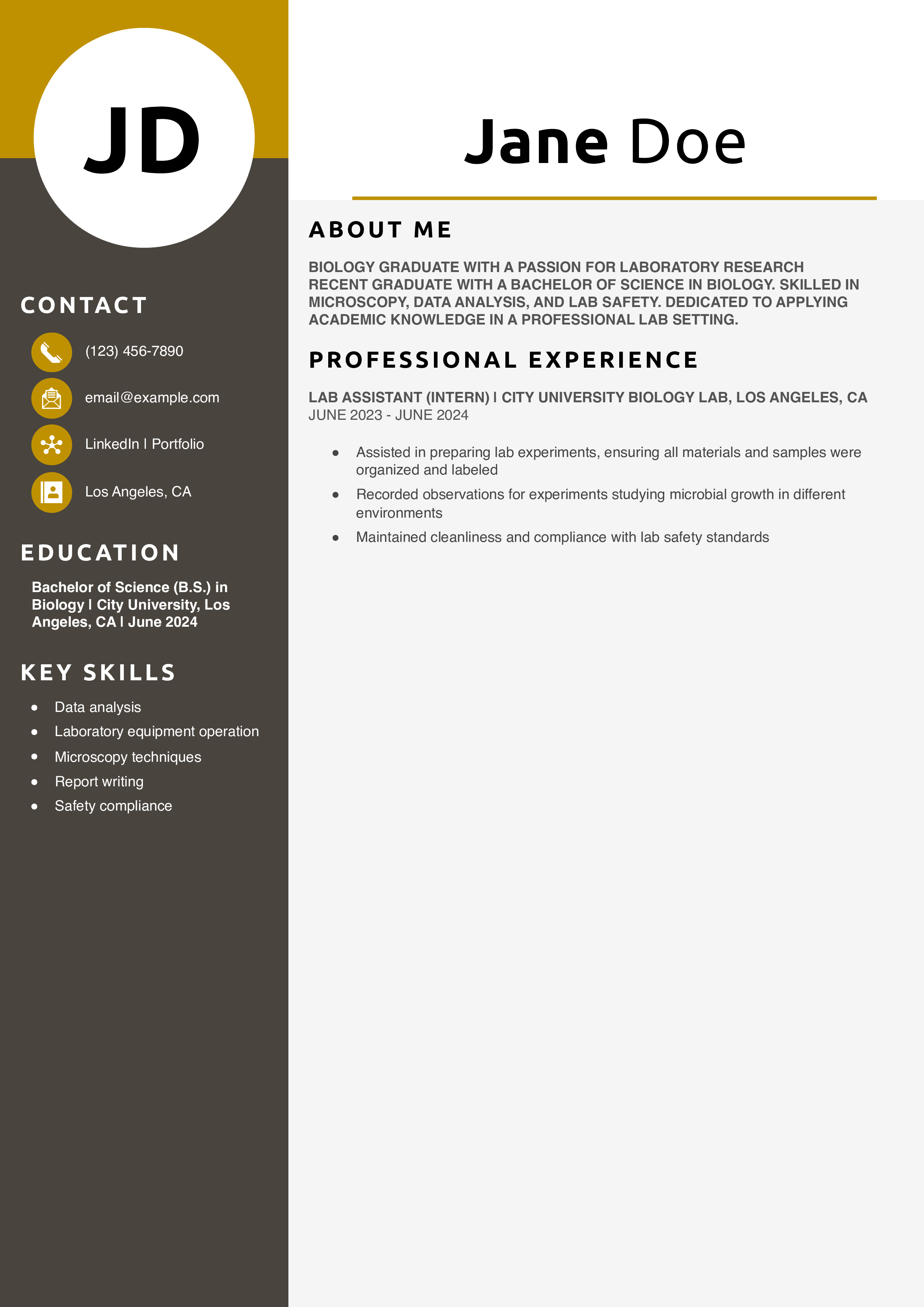 Biology resume with no experience