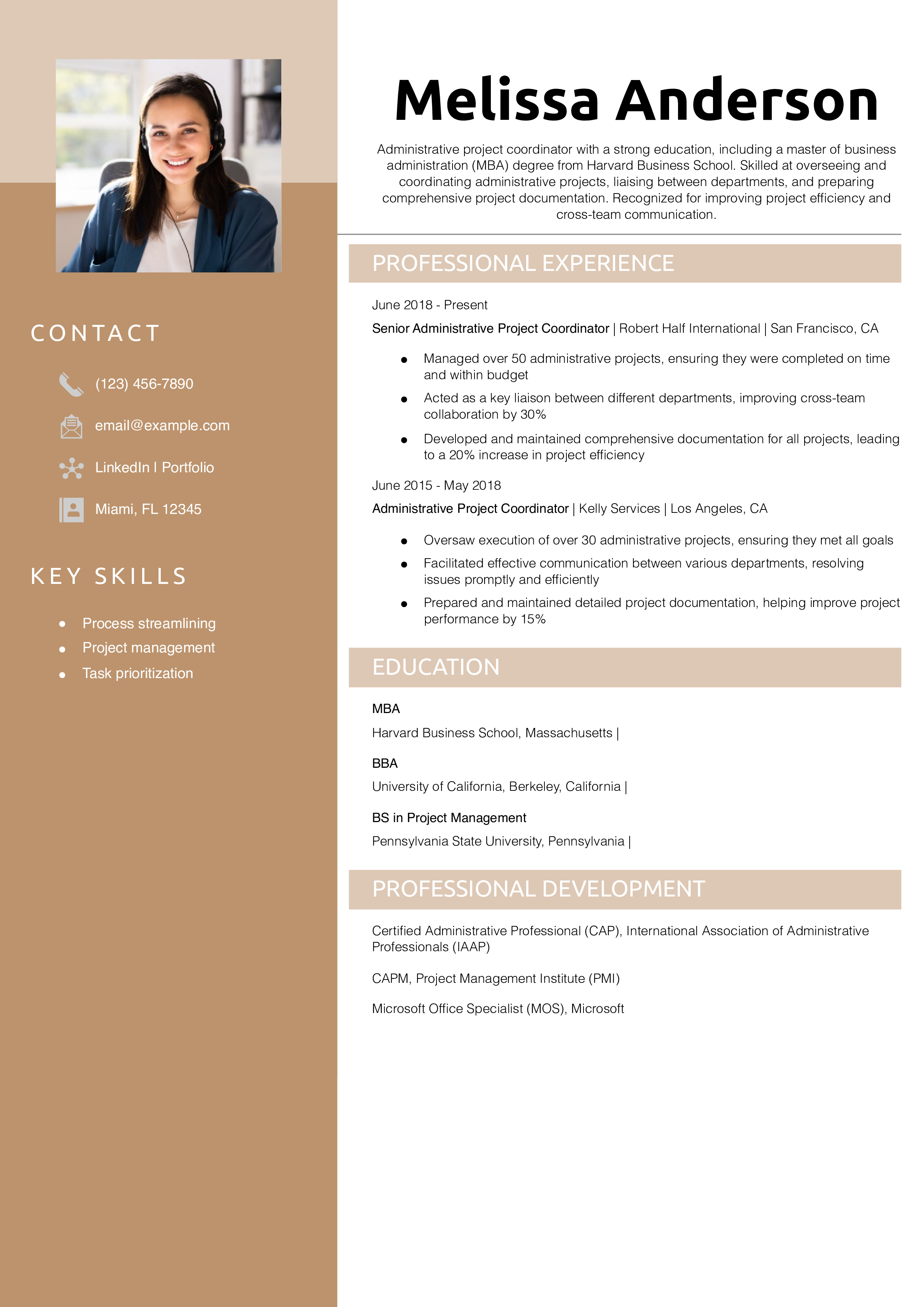 Administrative Project Coordinator Resume Example