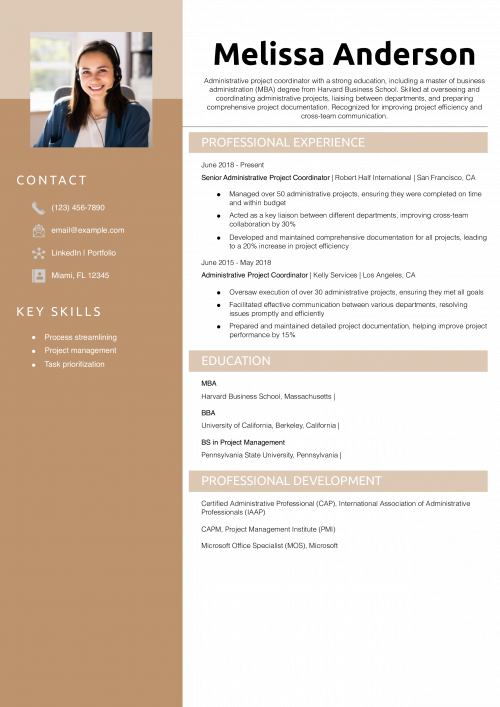 Administrative Project Coordinator Resume Example