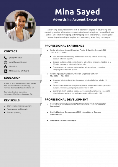Advertising Account Executive Resume Example