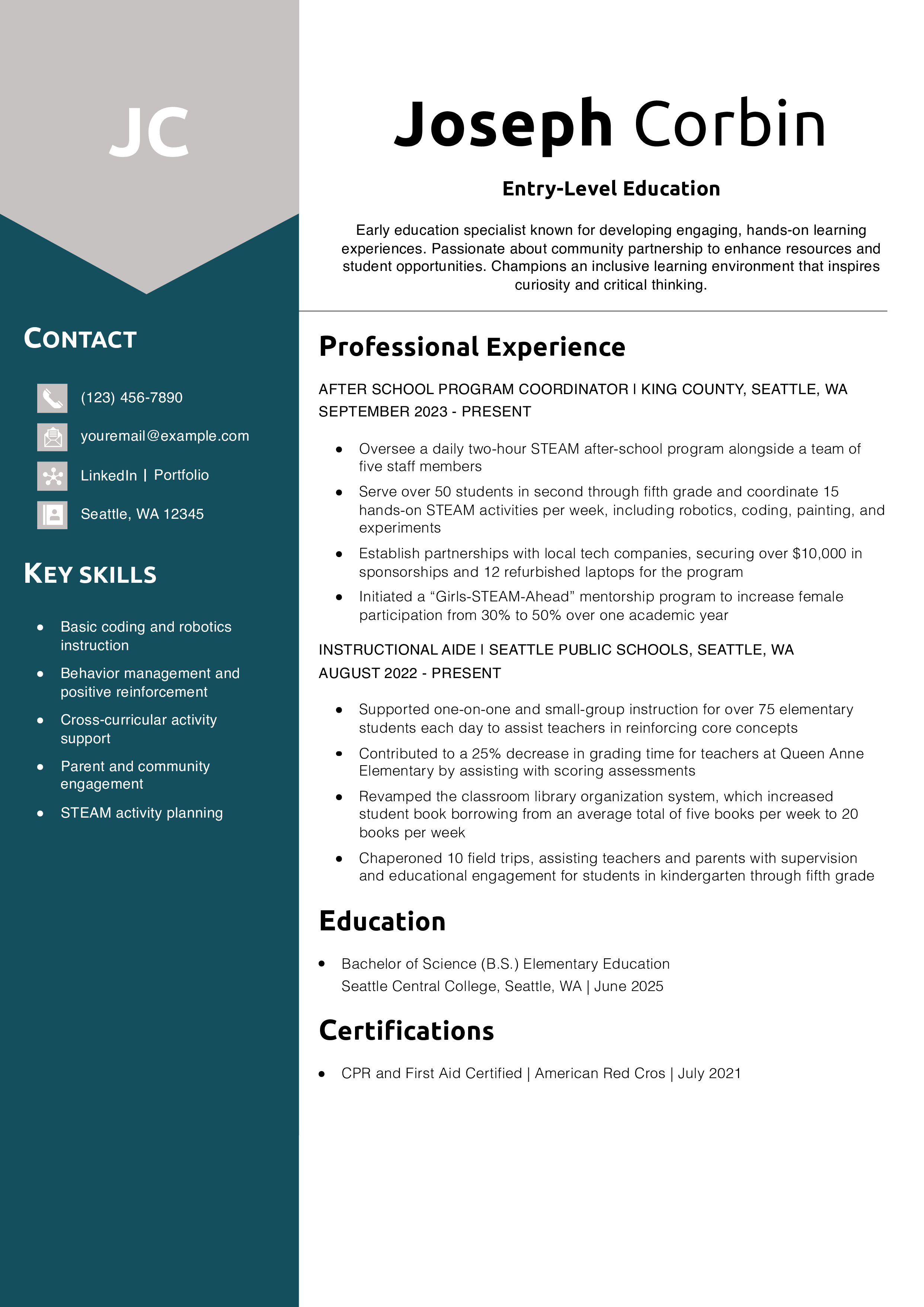 Entry-Level Education Resume Example