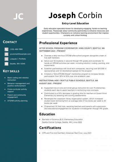 Entry-Level Education Resume Example