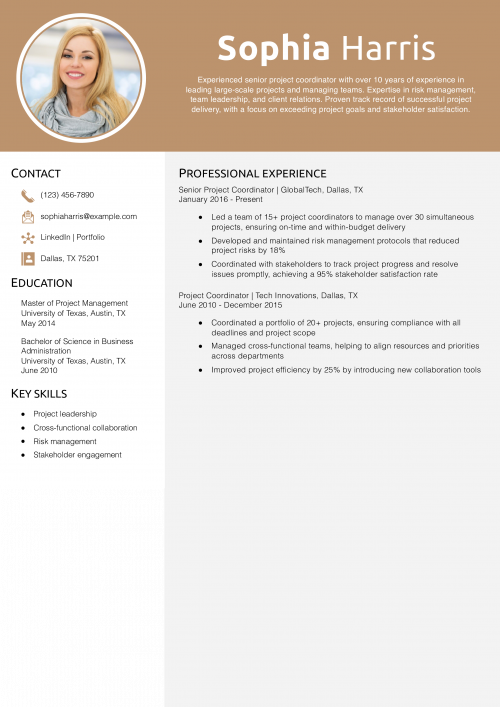Senior Project Coordinator Resume Example