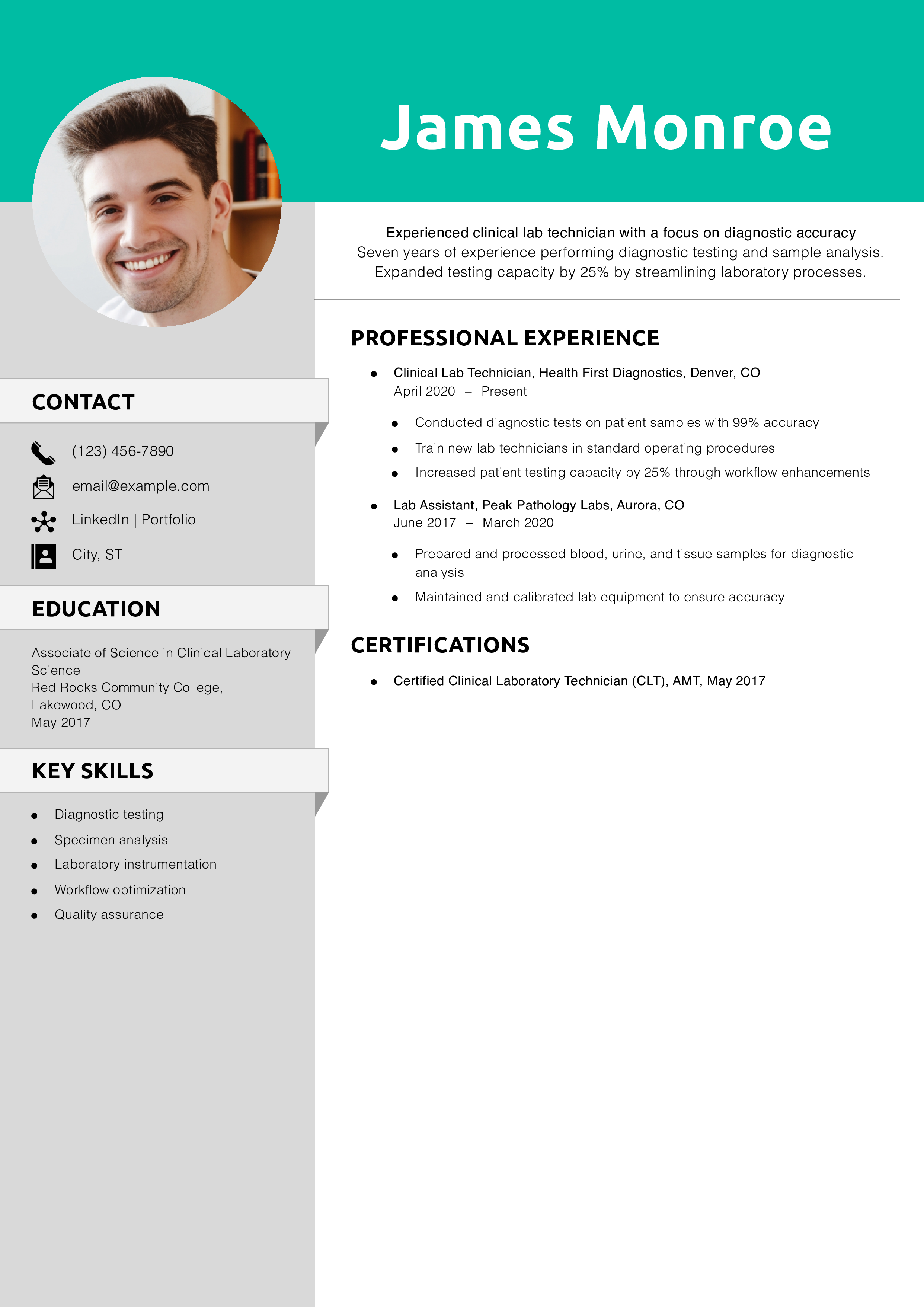 Clinical Lab Technician Resume