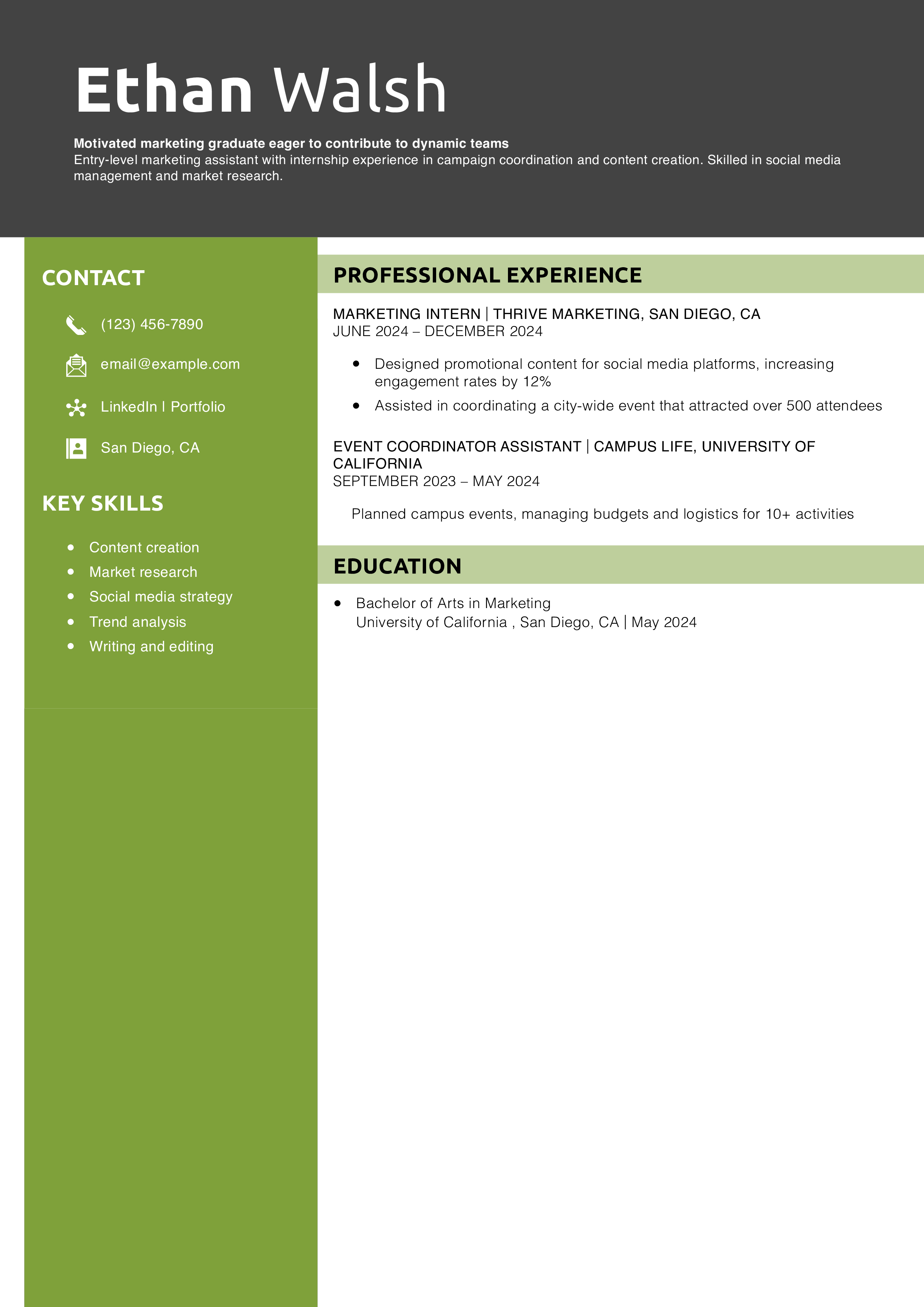 Entry-Level Marketing Assistant Resume