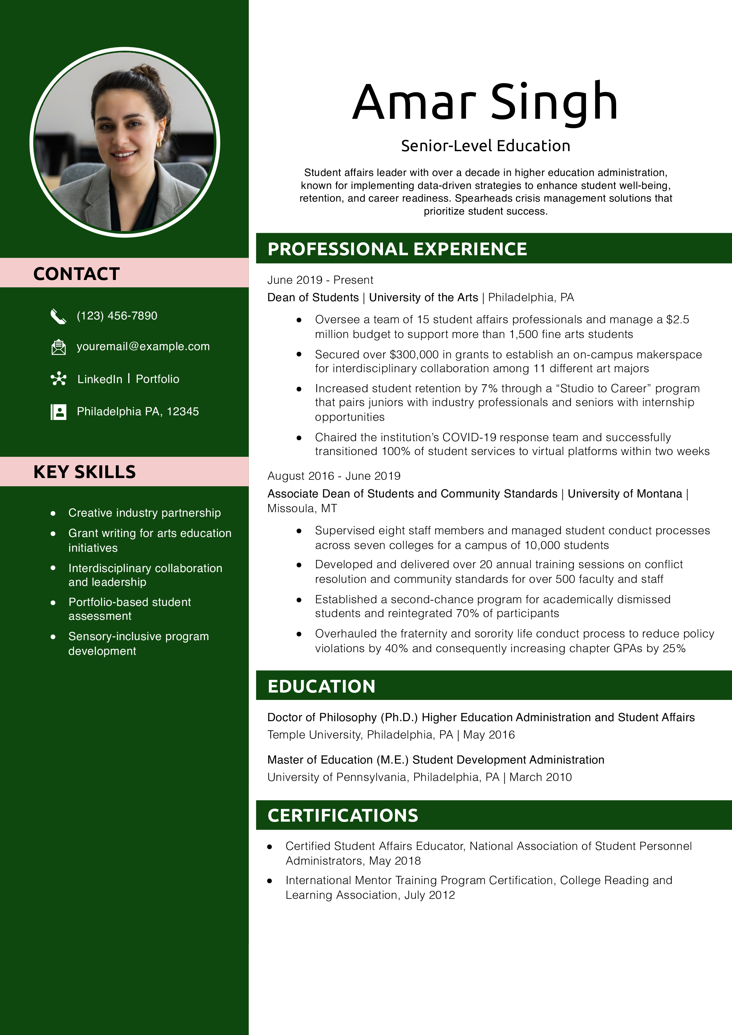 Senior-Level Education Resume Example