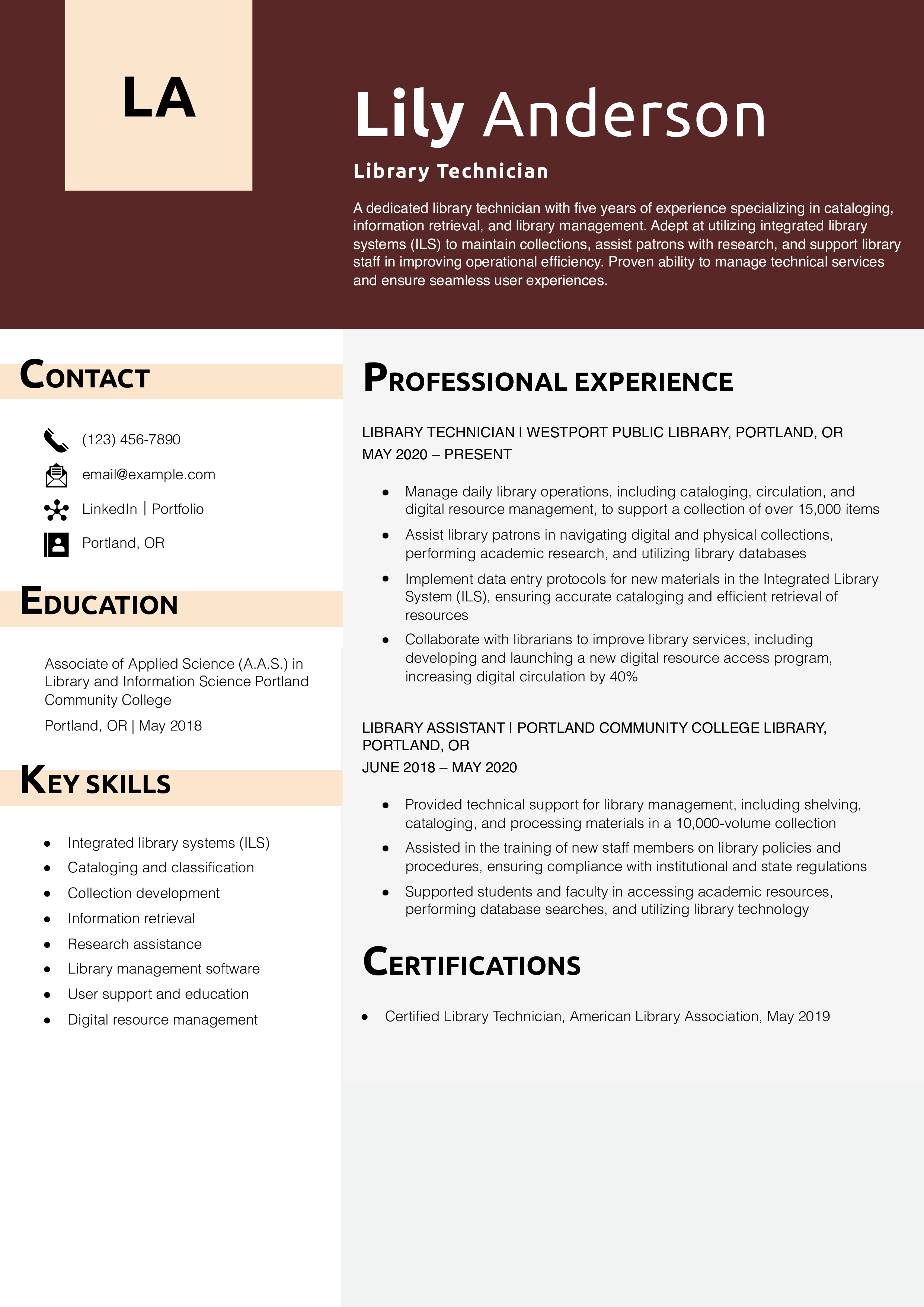 Library Technician Resume Example