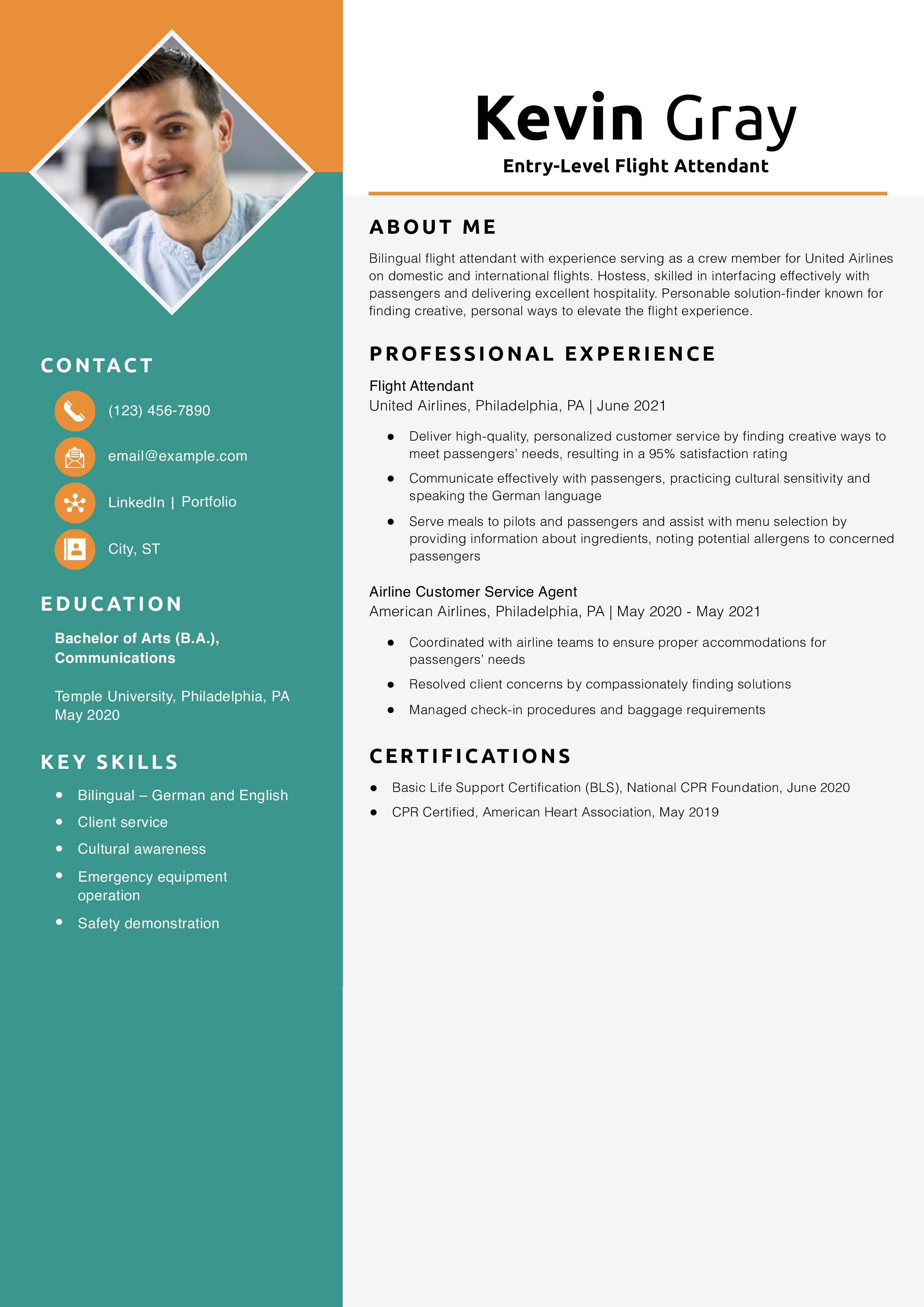 Entry-Level Flight Attendant Resume Example