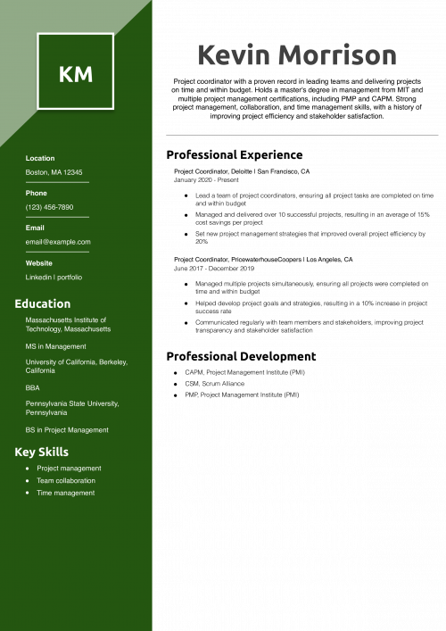 Junior Project Coordinator Resume Example