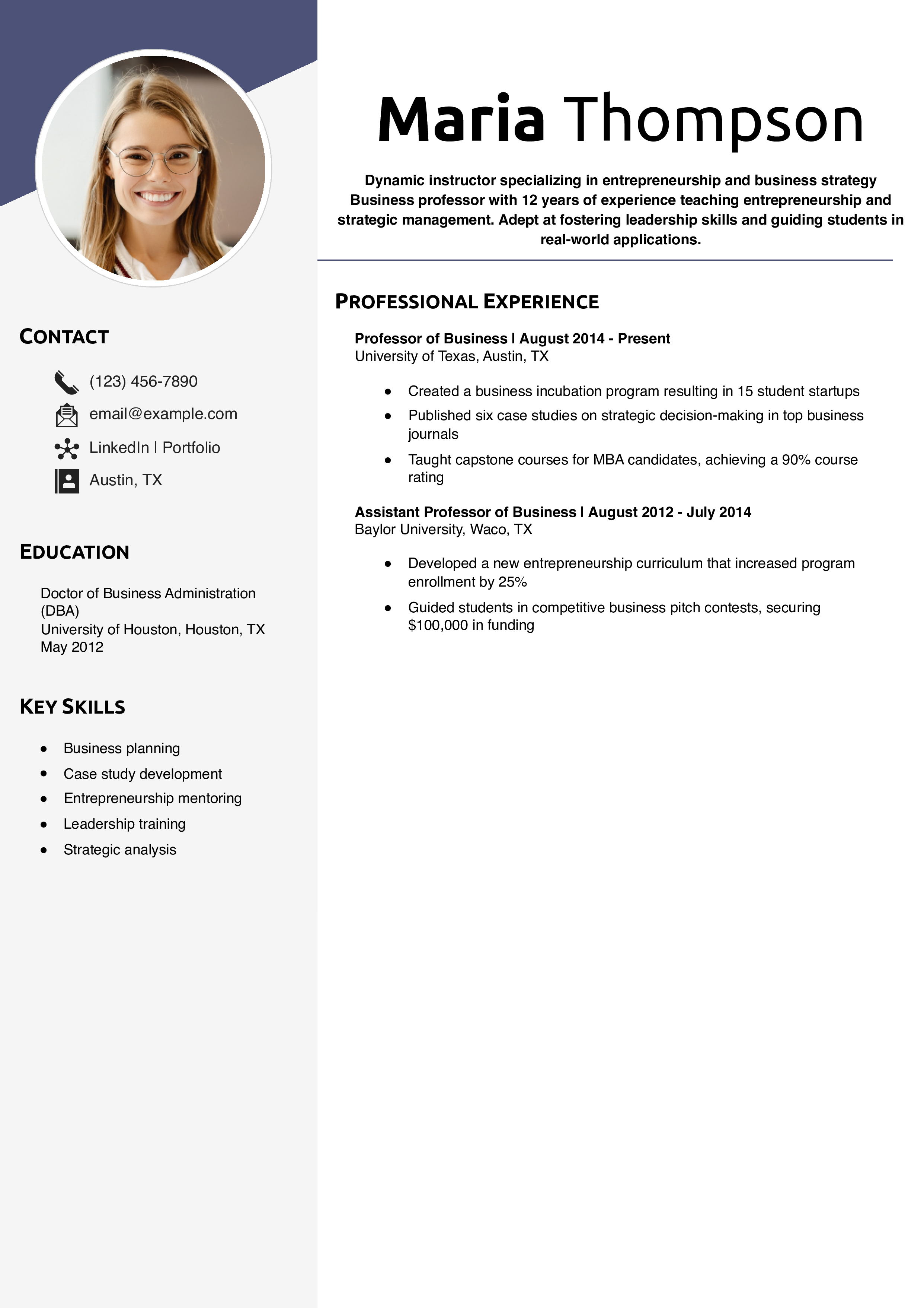 Business Professor Resume