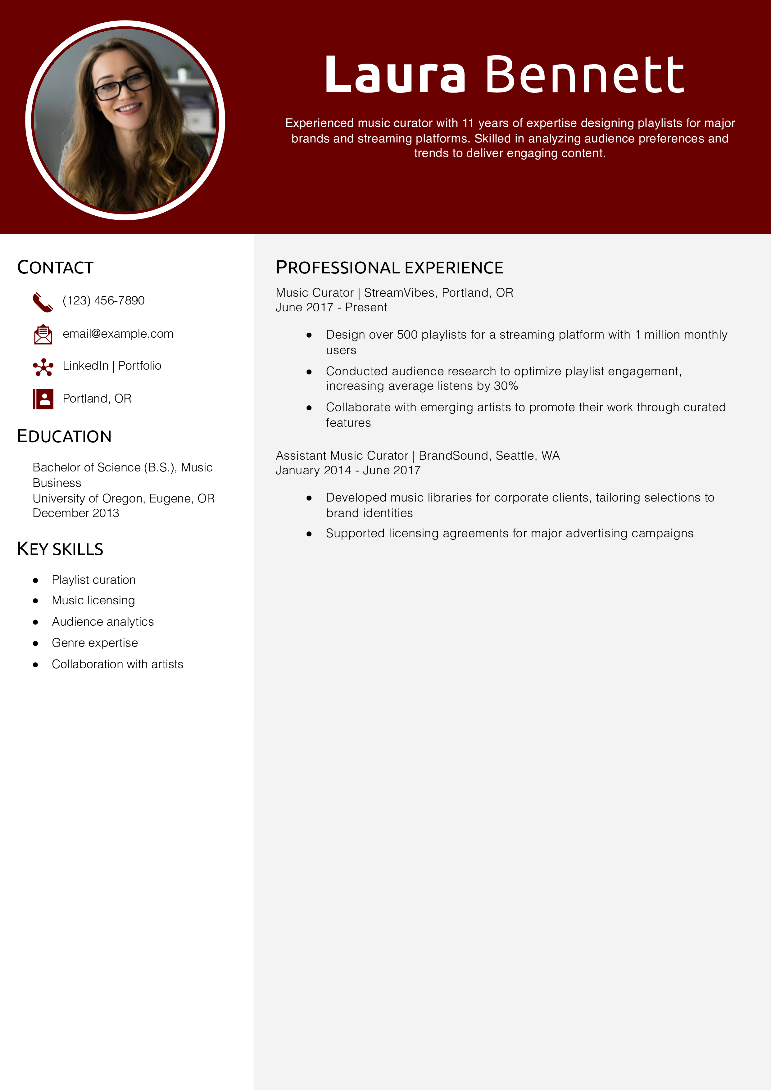 Music curator resume