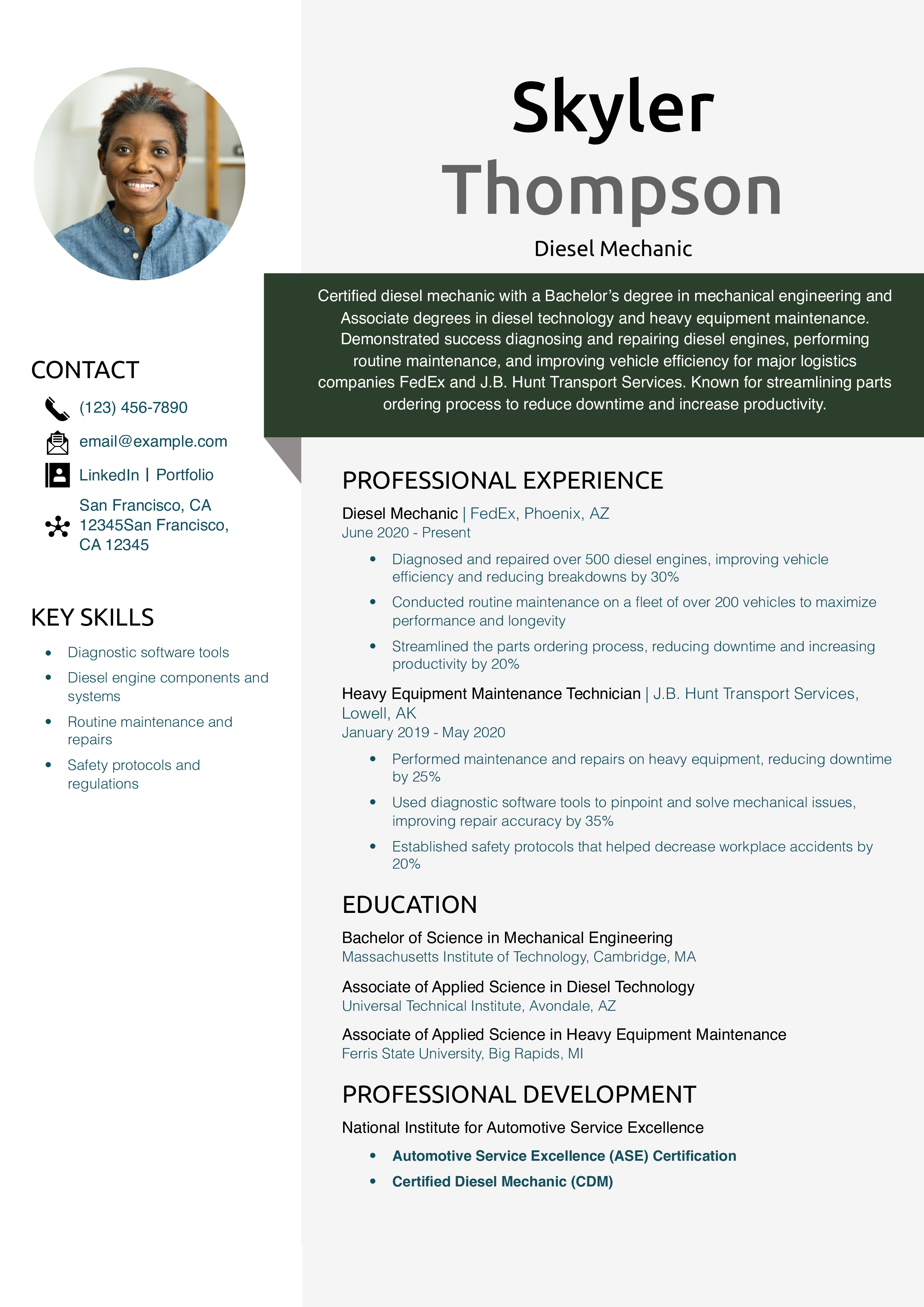 Diesel Mechanic Resume Example