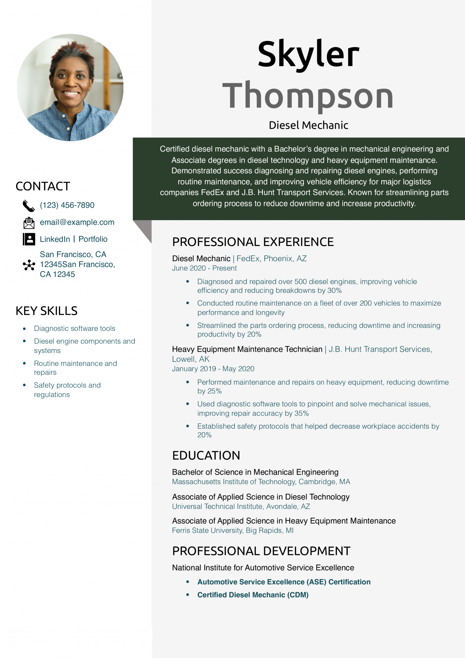 Diesel Mechanic Resume Example