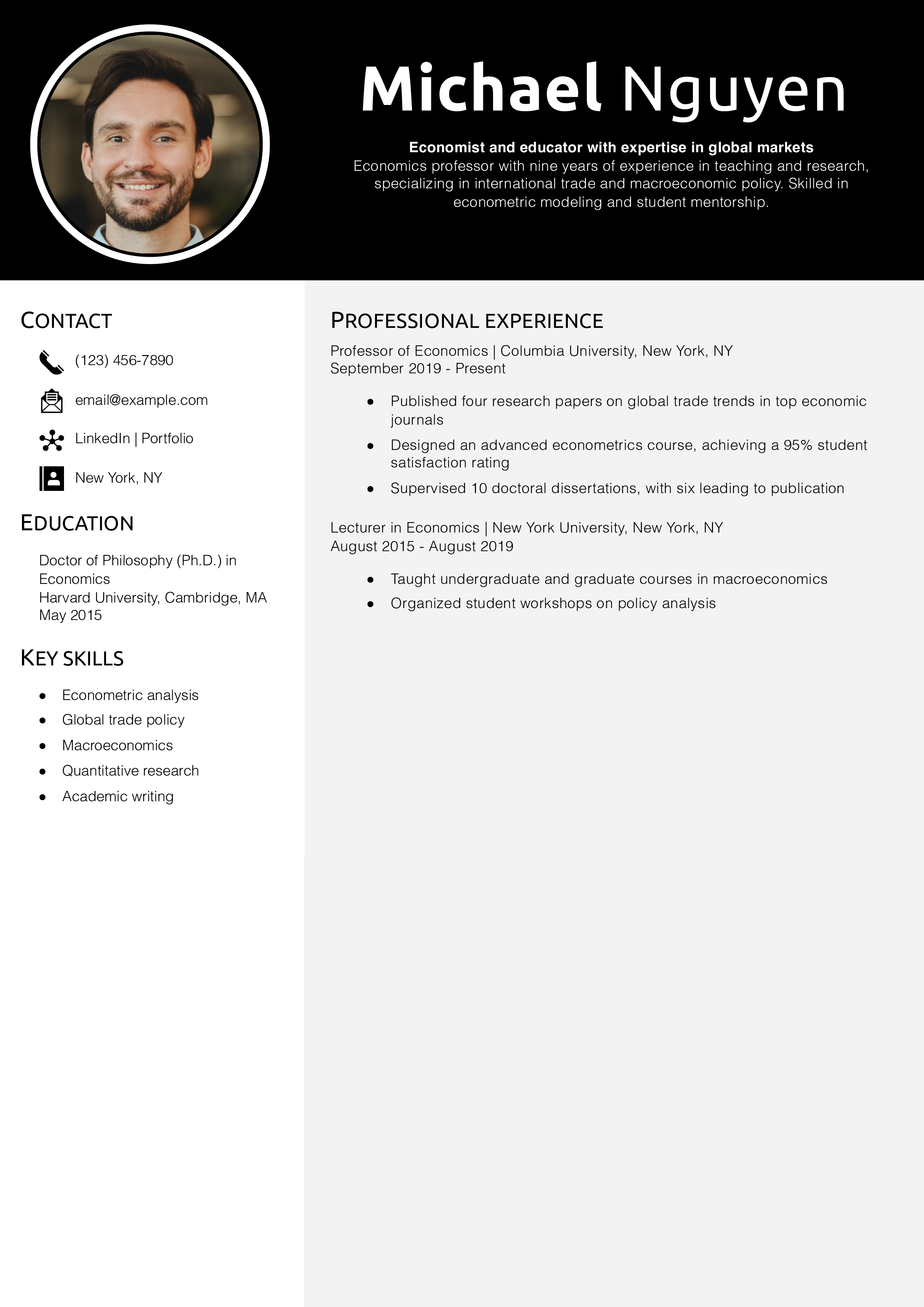 Economics Professor Resume