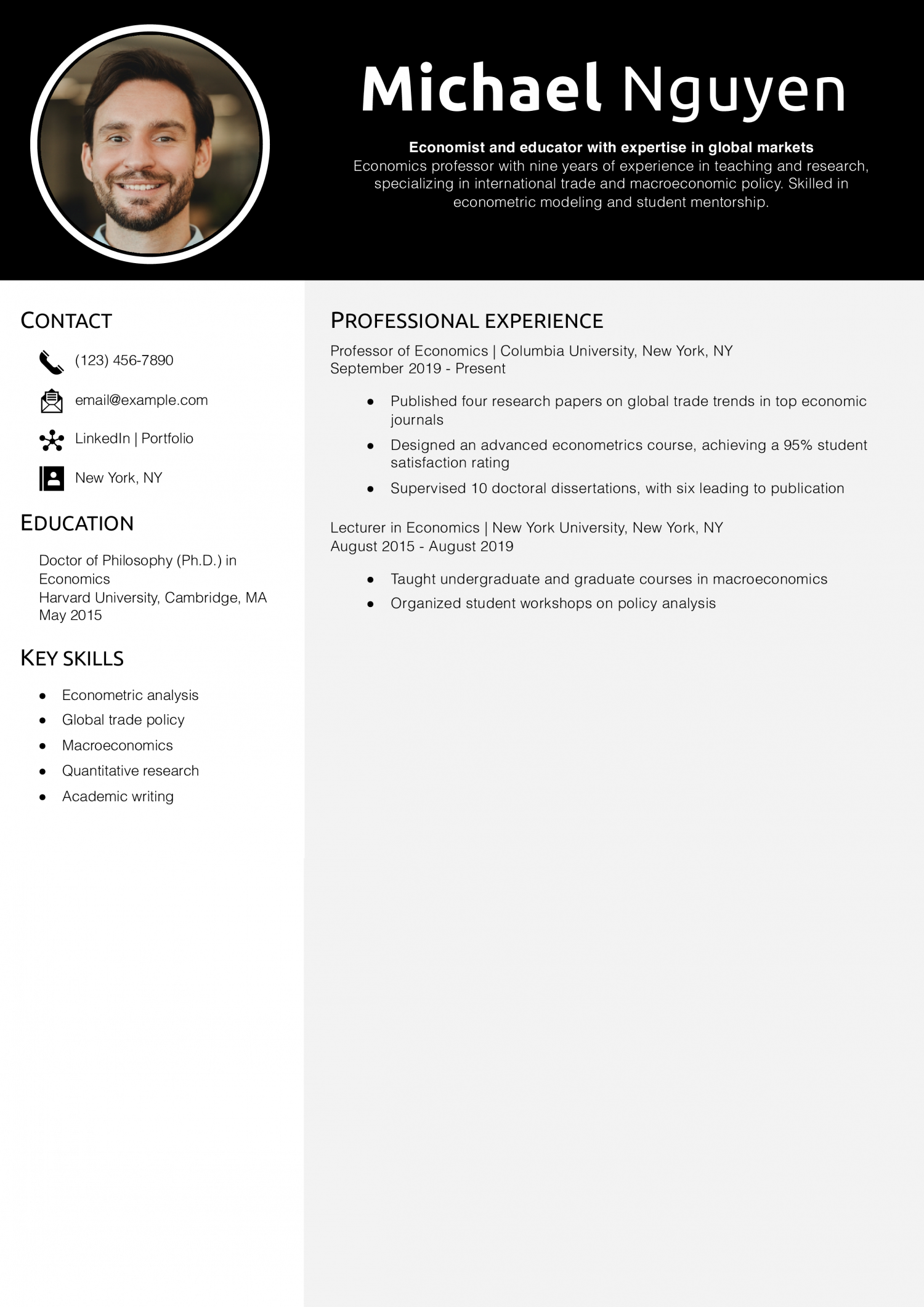 Economics Professor Resume