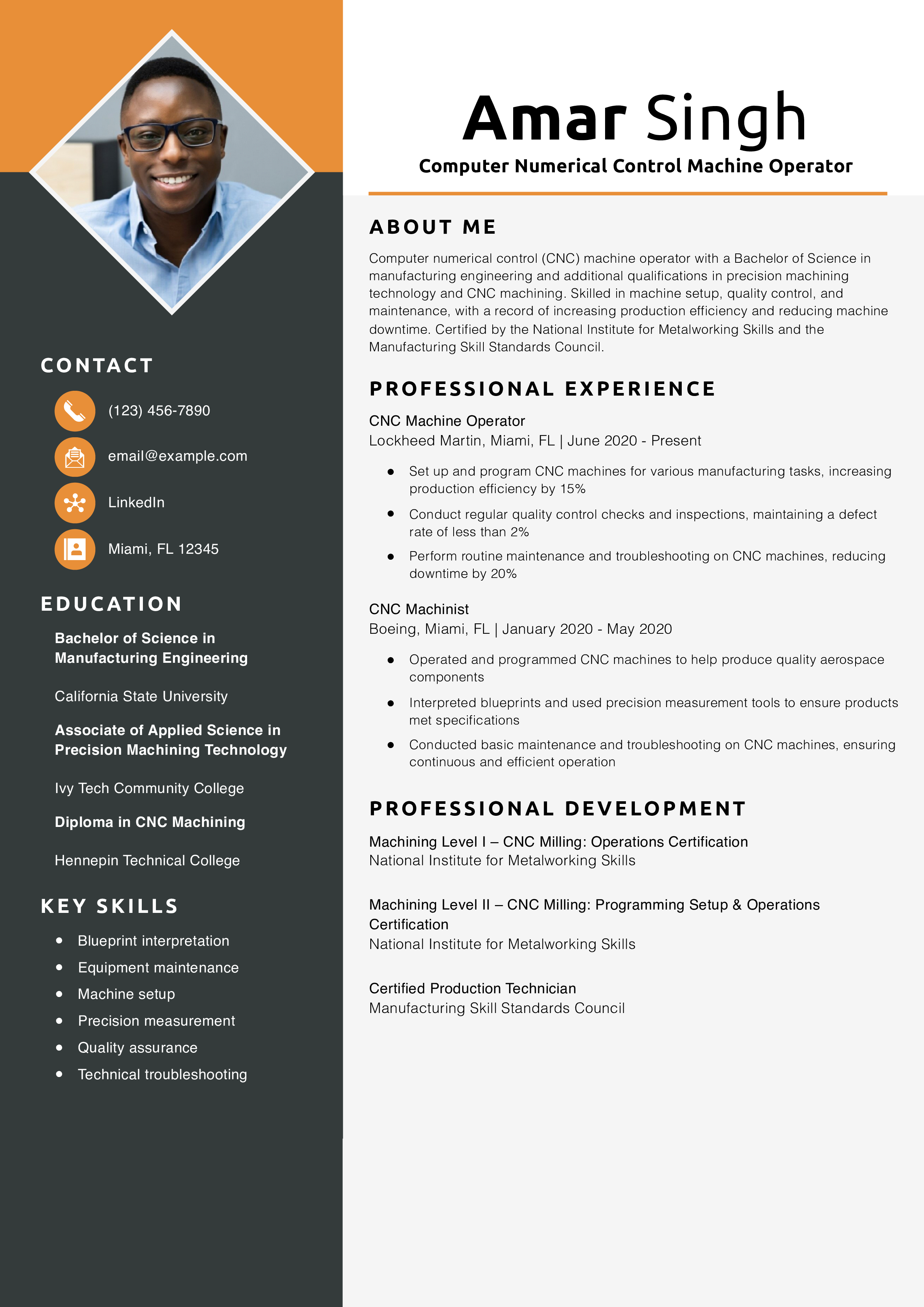 Computer Numerical Control Machine Operator Resume Example