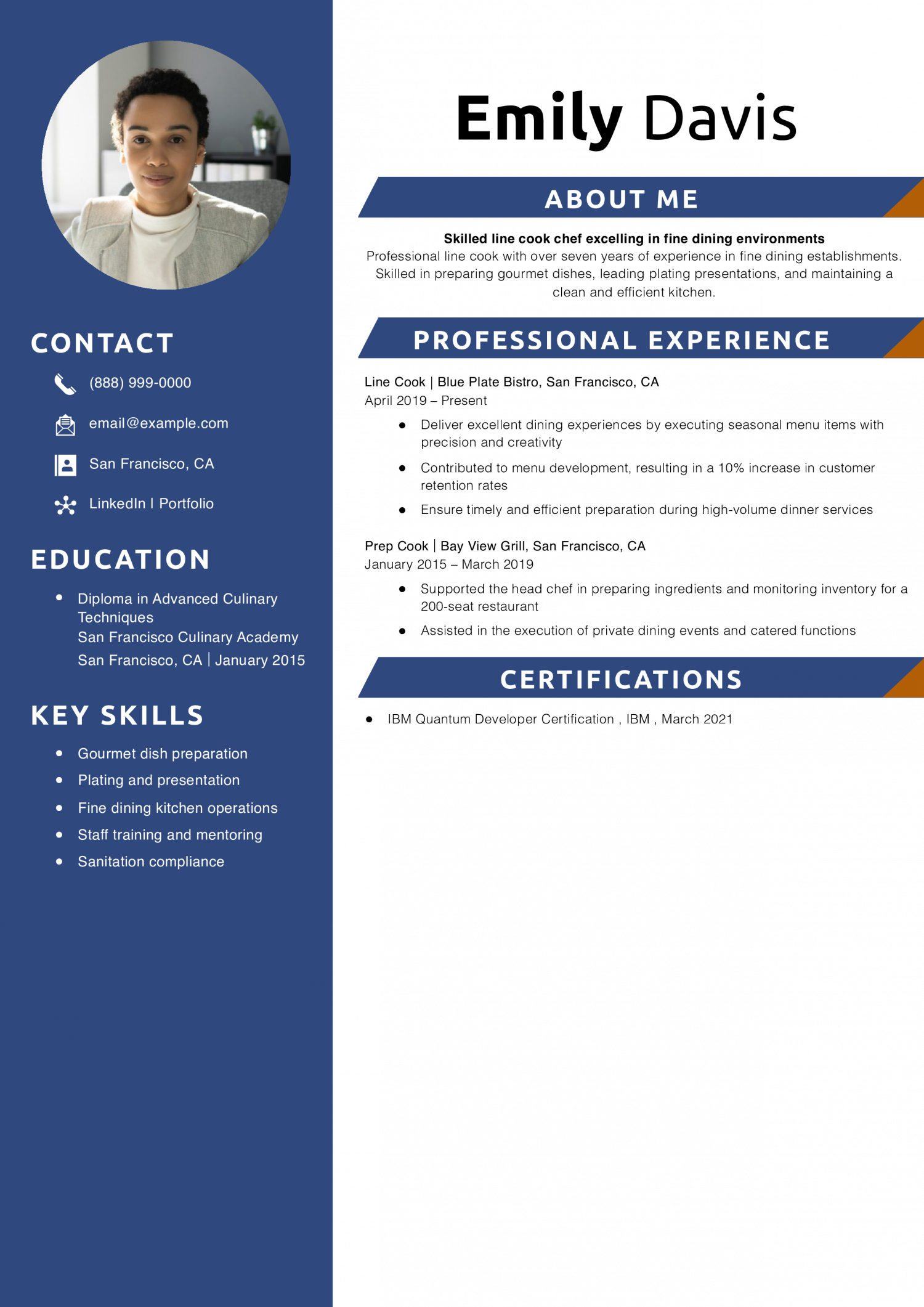 Professional line cook resume