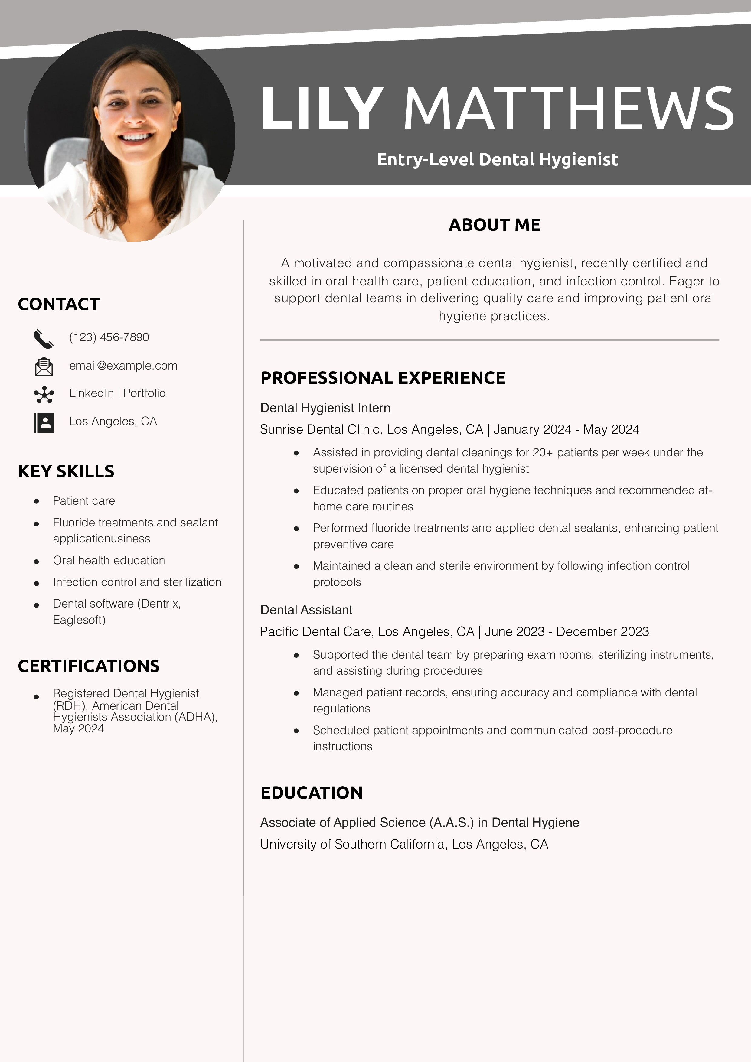 Entry-Level Dental Hygienist Resume Example