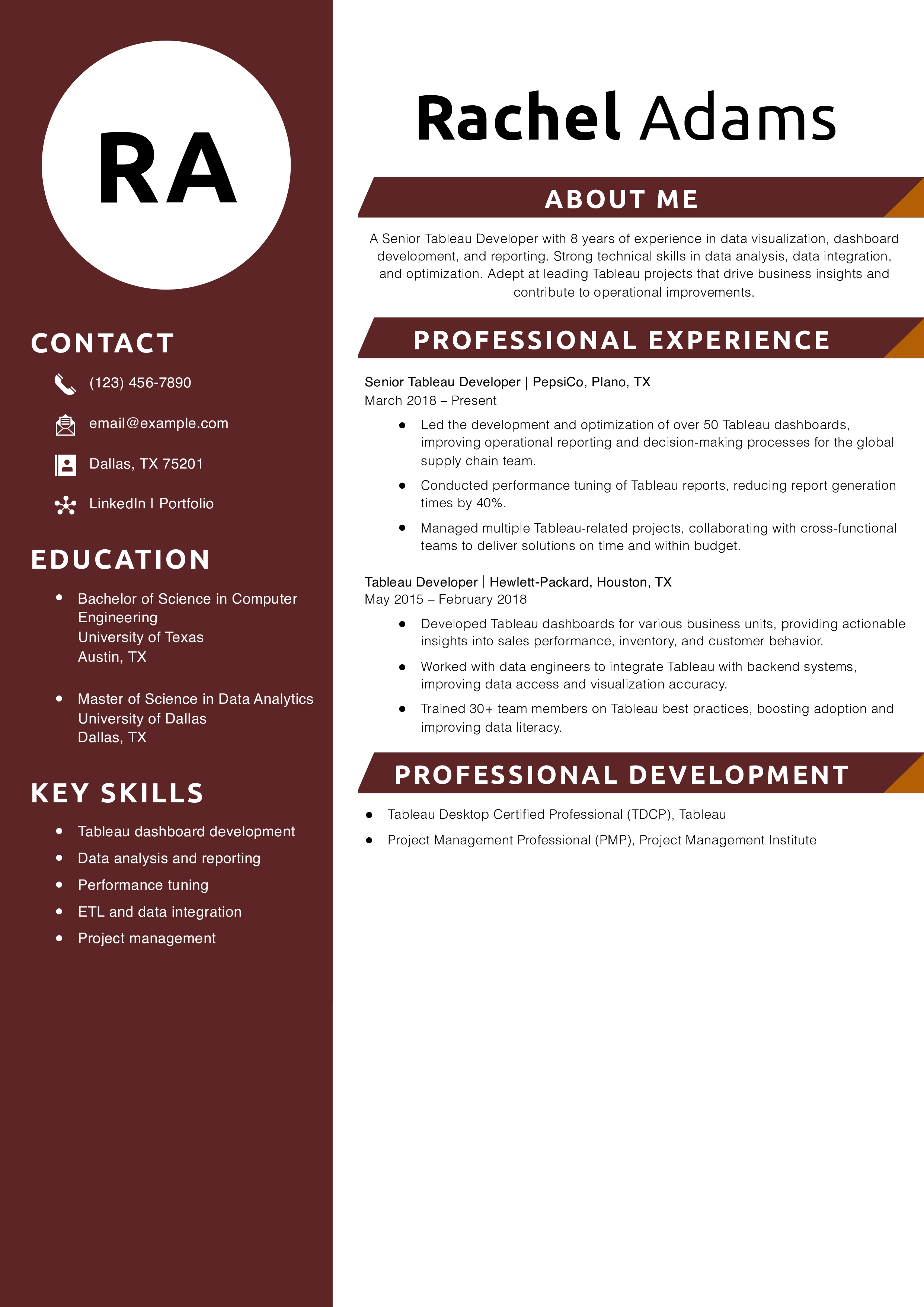 Senior Tableau Developer Resume Example