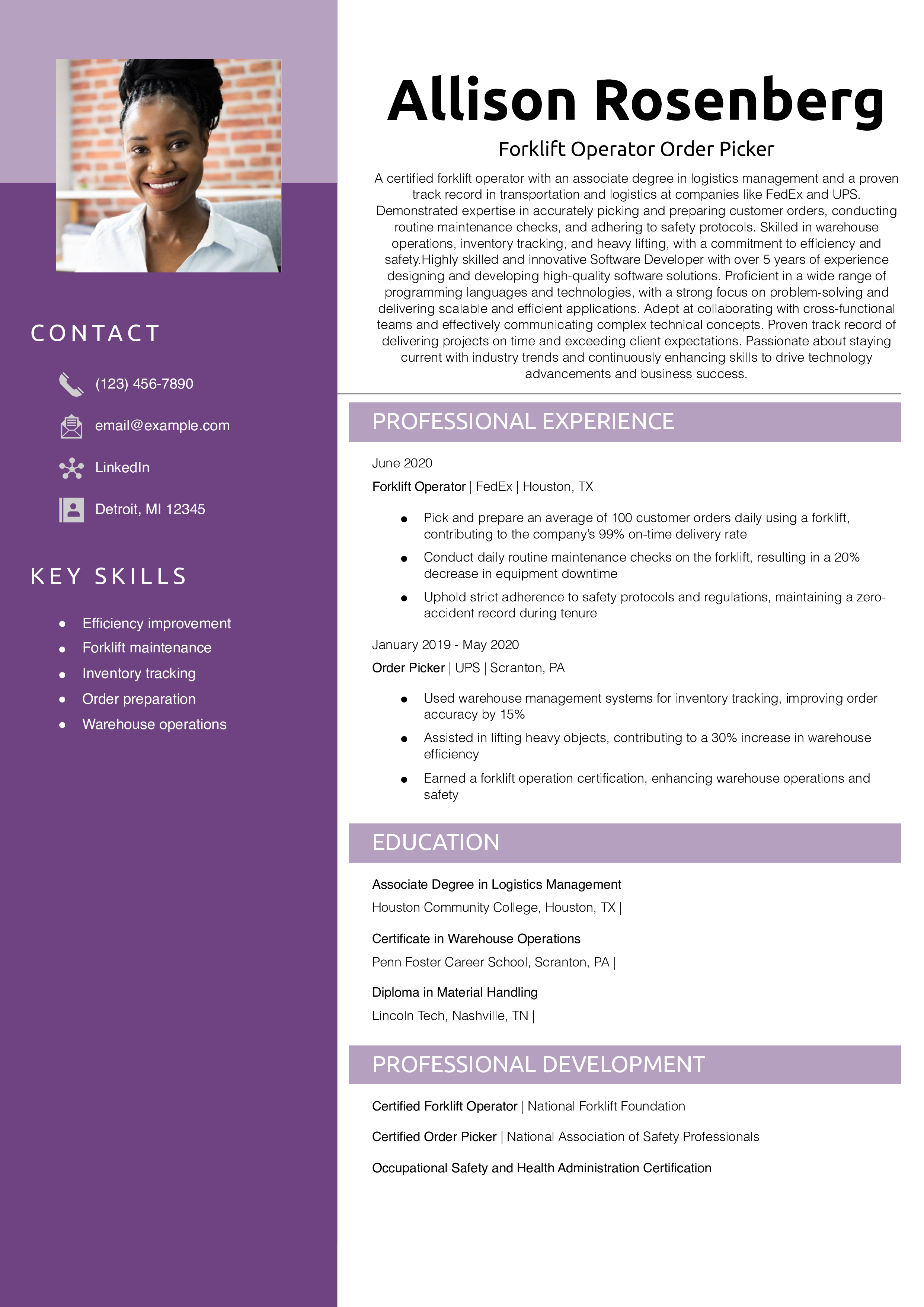 Forklift Operator Order Picker Resume Example