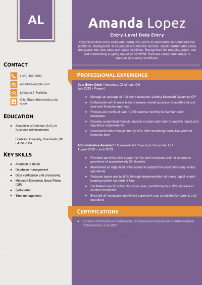 Entry-Level Data Entry Resume Example