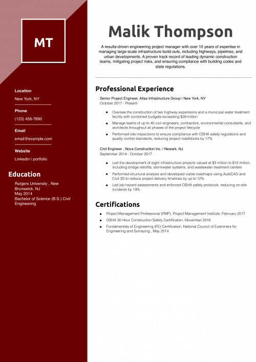 Engineering Project Manager Resume Example