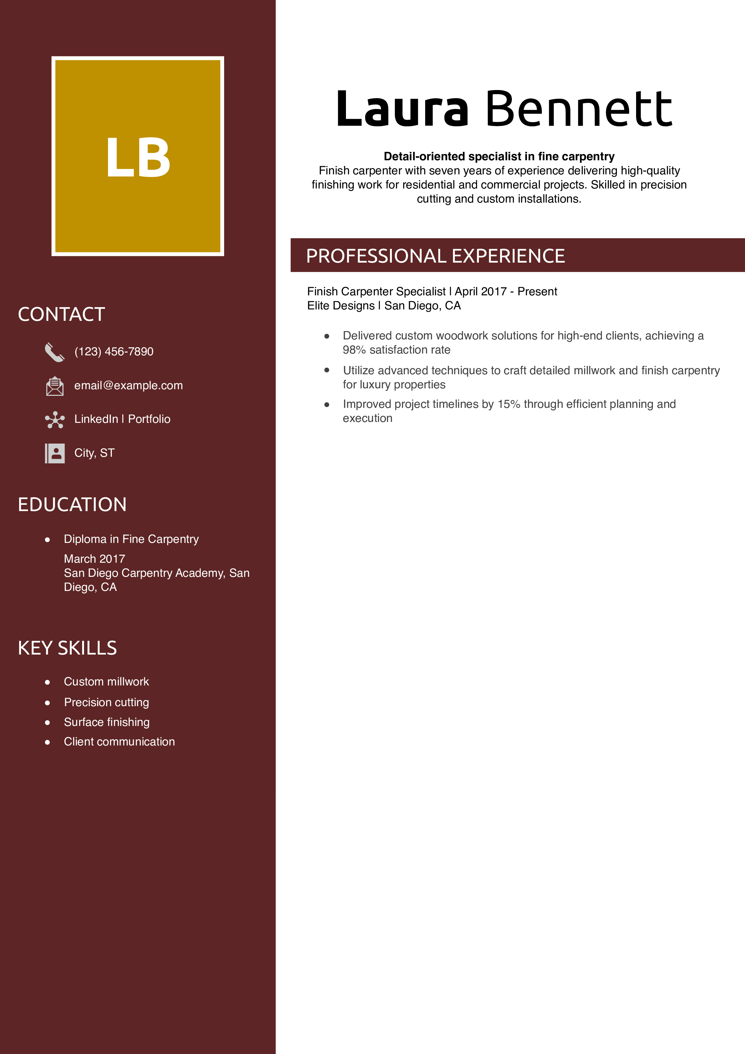 Finish carpenter specialist resume