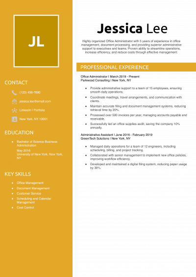 Office Administrator Resume Example