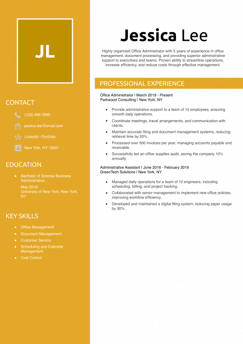 Office Administrator Resume Example