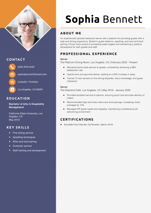 Upscale Restaurant Server Resume Example