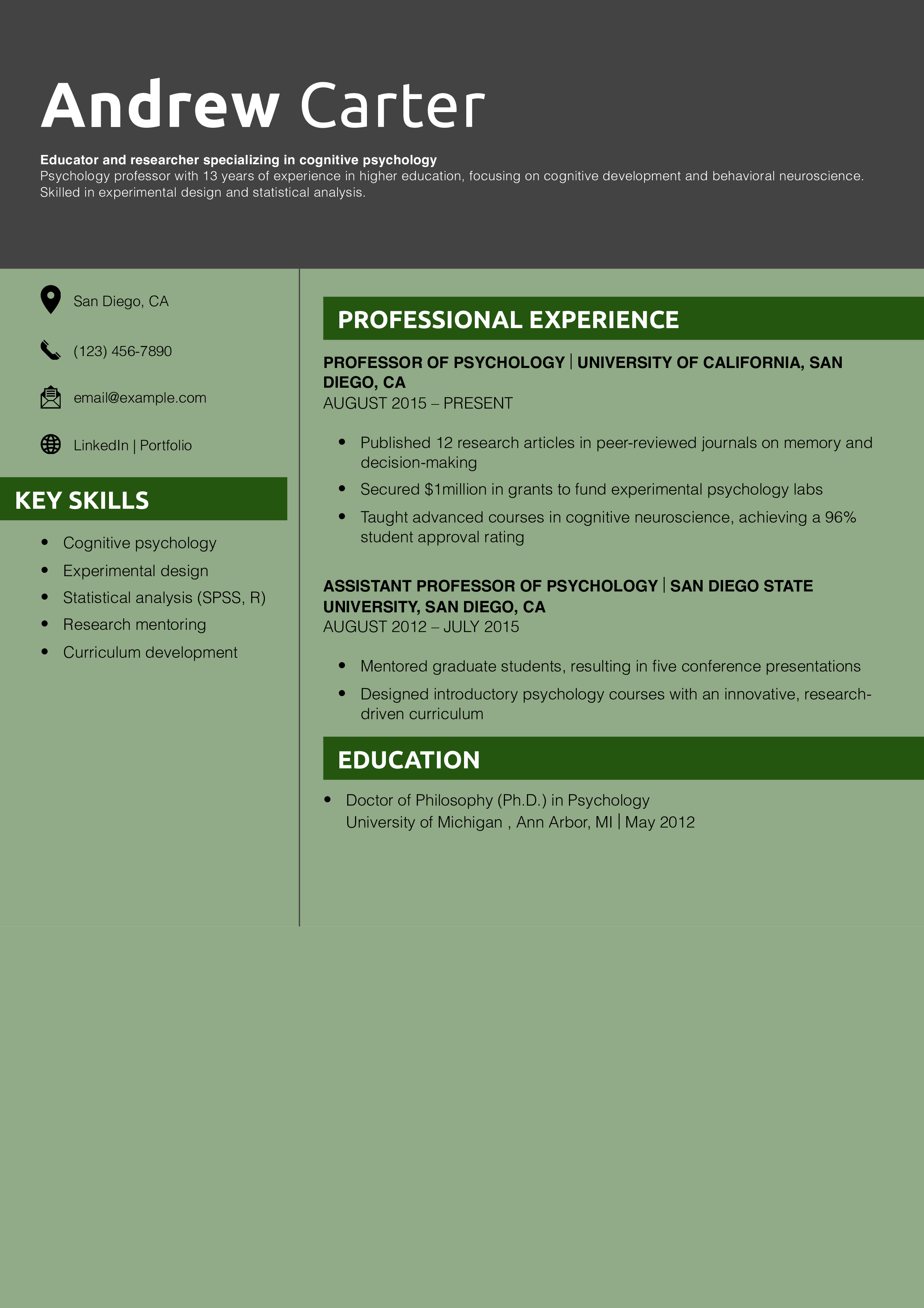 Psychology Professor Resume