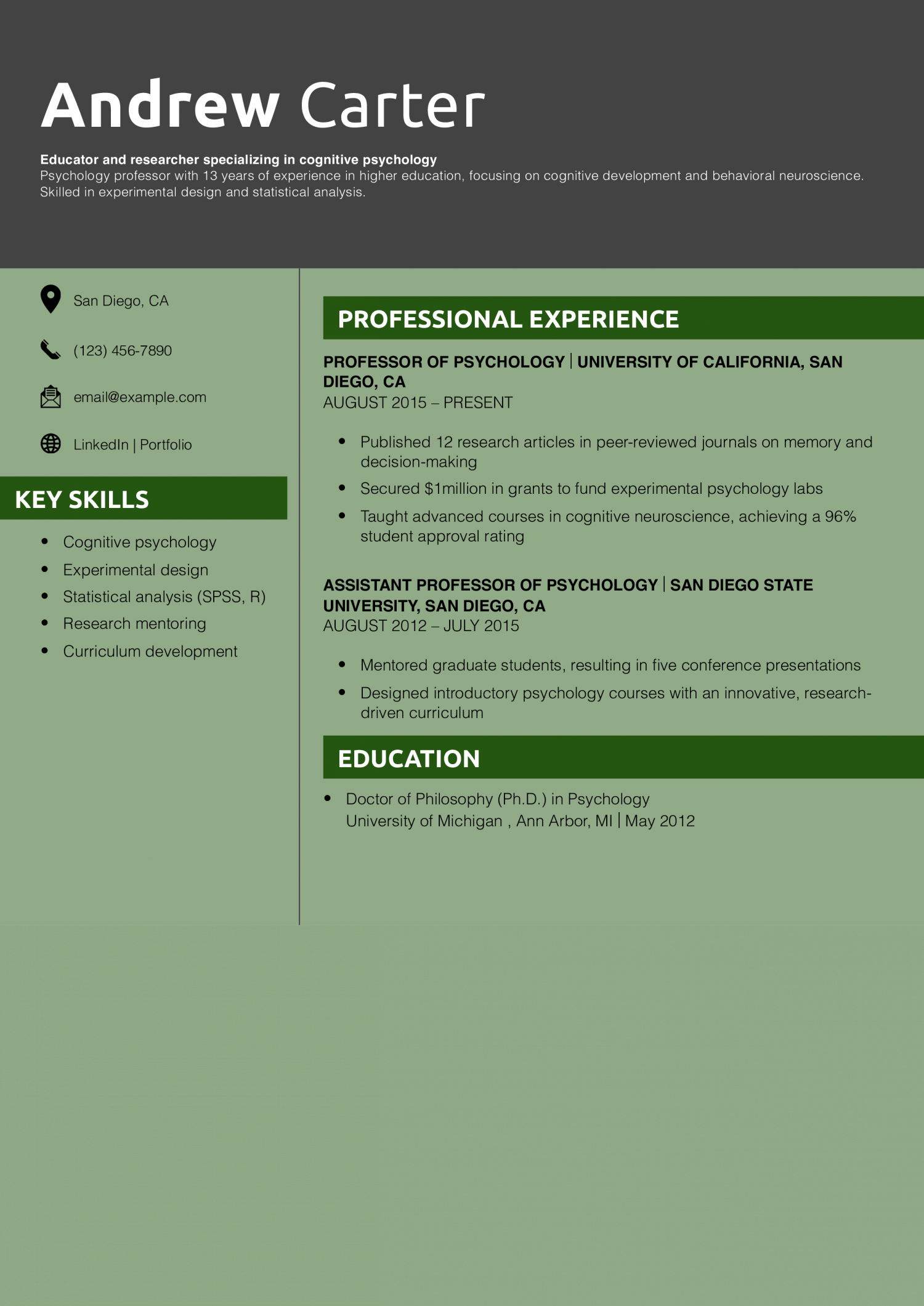 Psychology Professor Resume