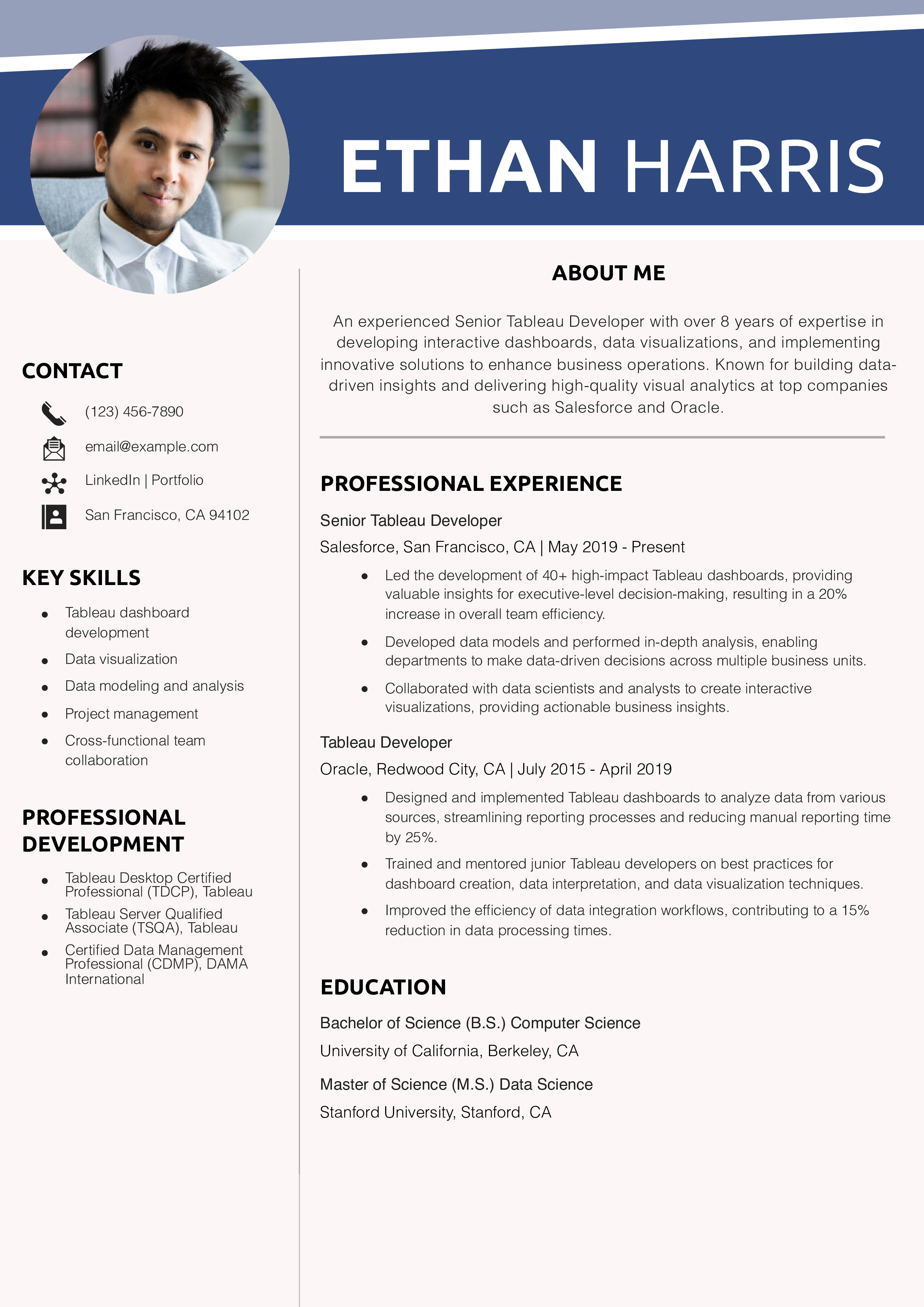 Senior Tableau Developer Resume Example