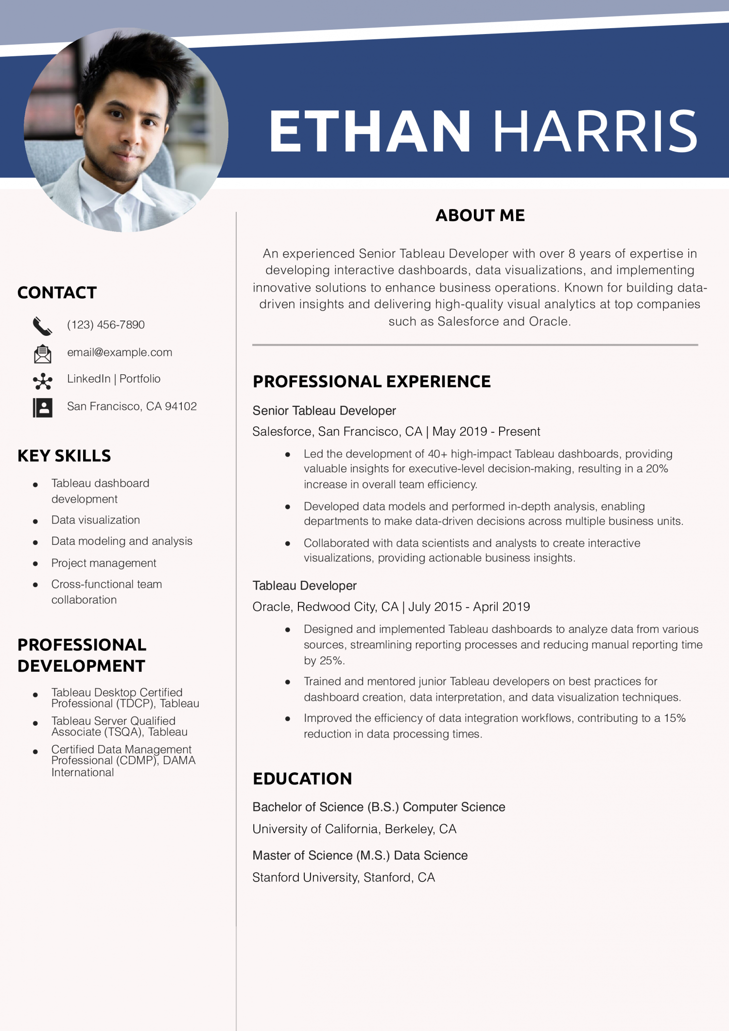 Senior Tableau Developer Resume Example