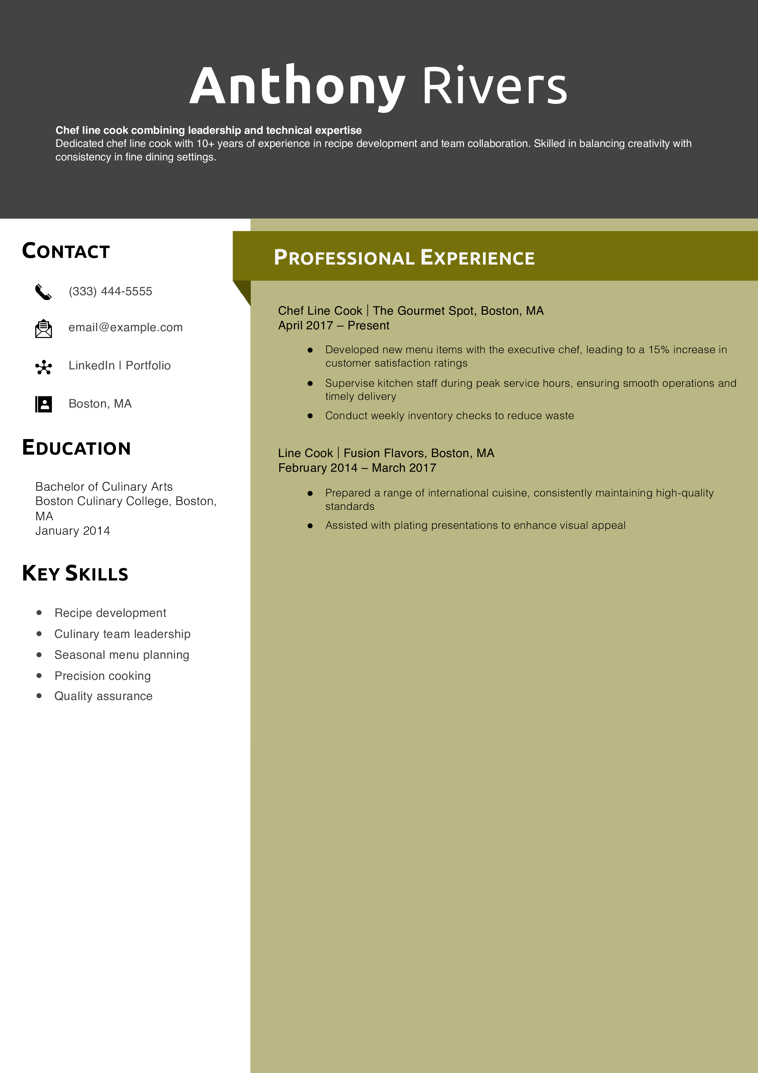 Chef line cook resume