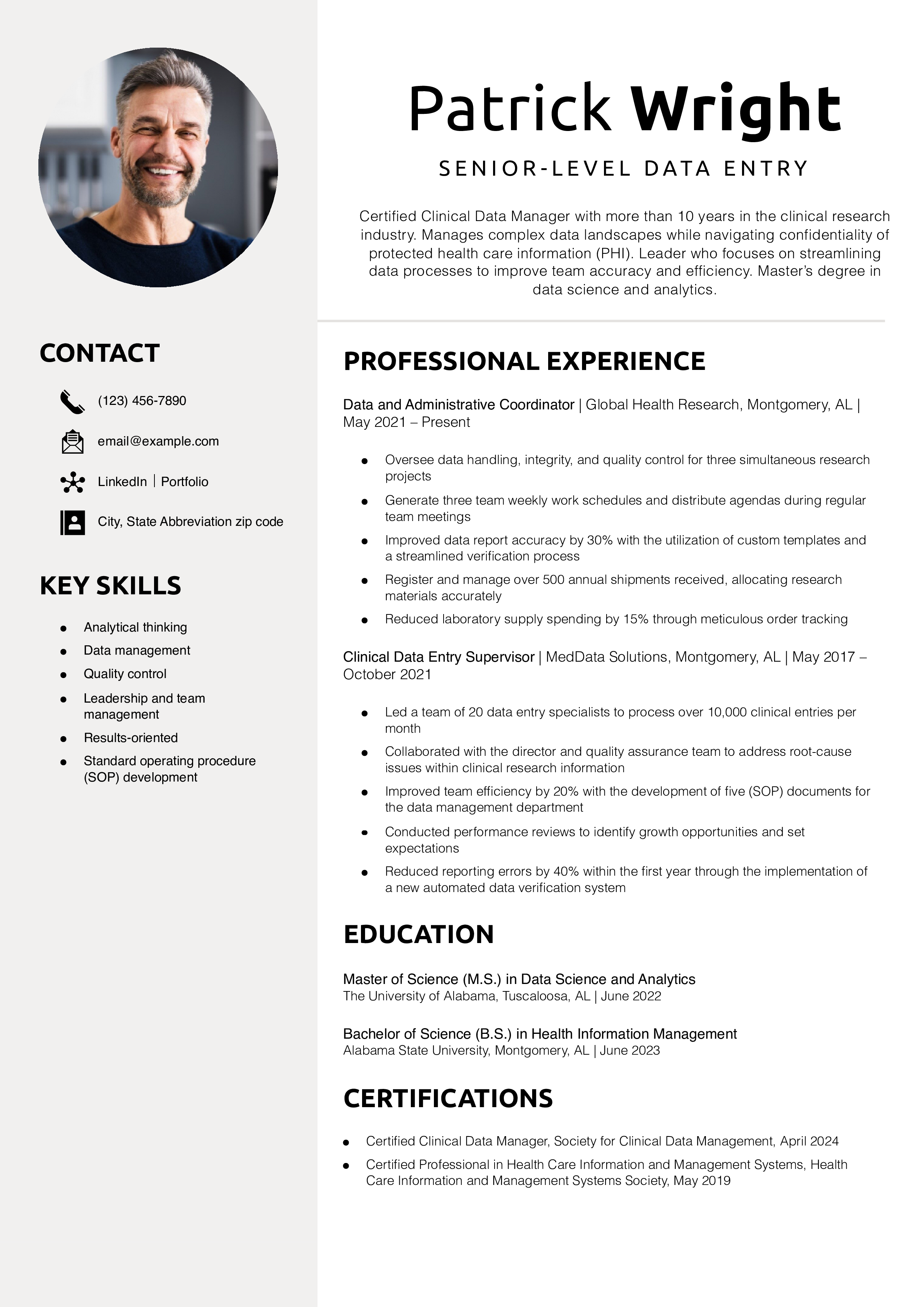 Senior-Level Data Entry Resume Example