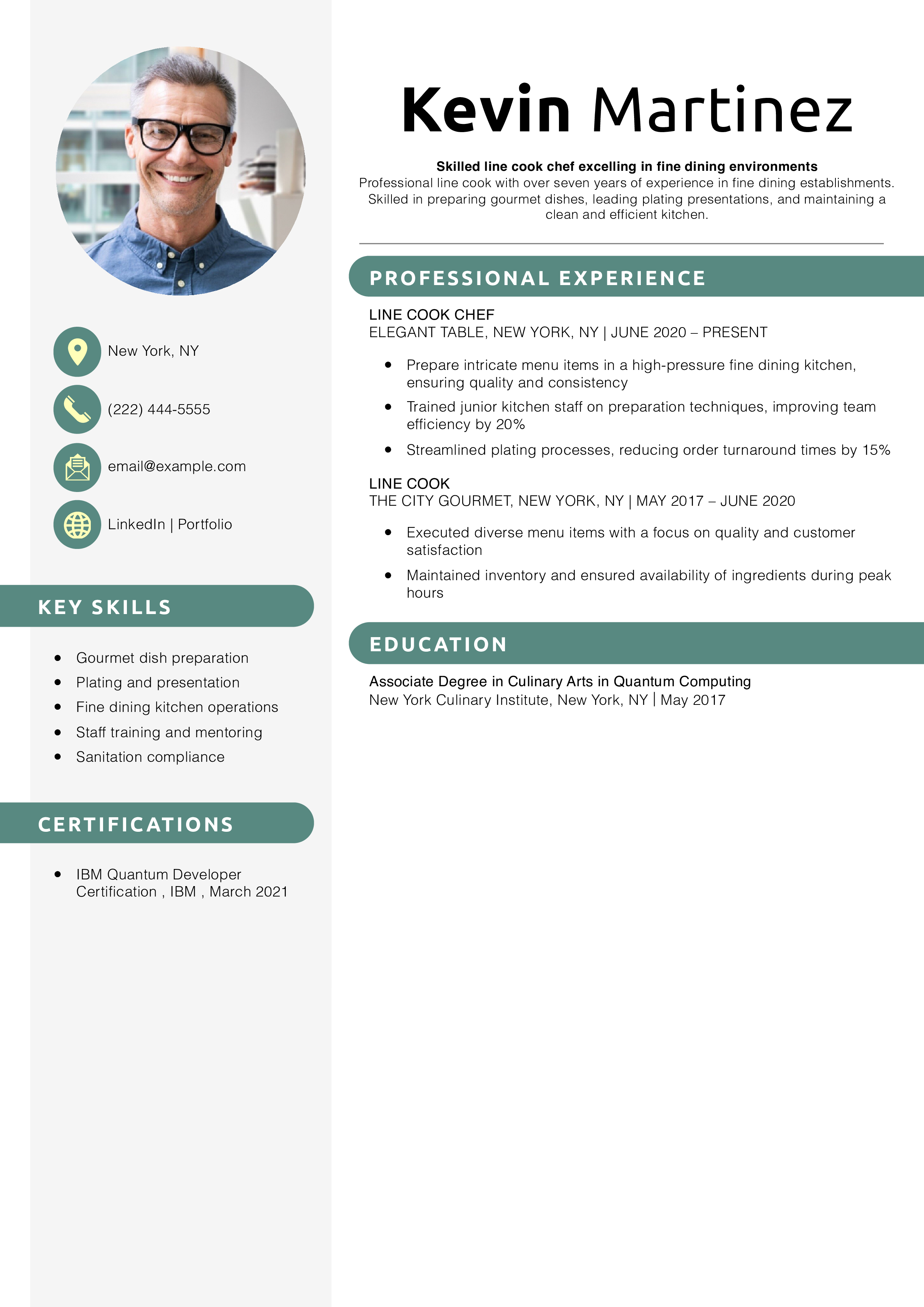 Line cook chef resume