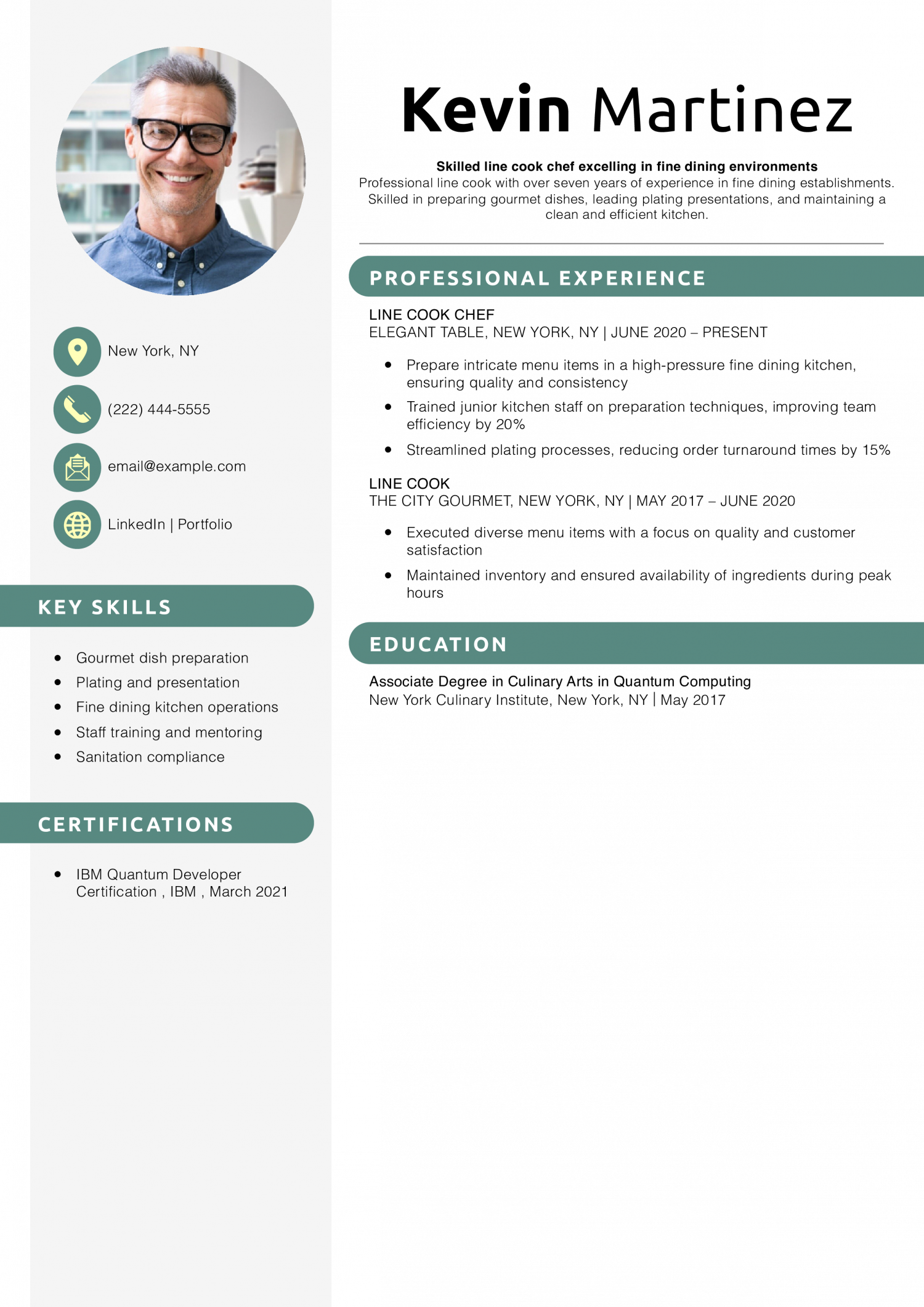Line cook chef resume
