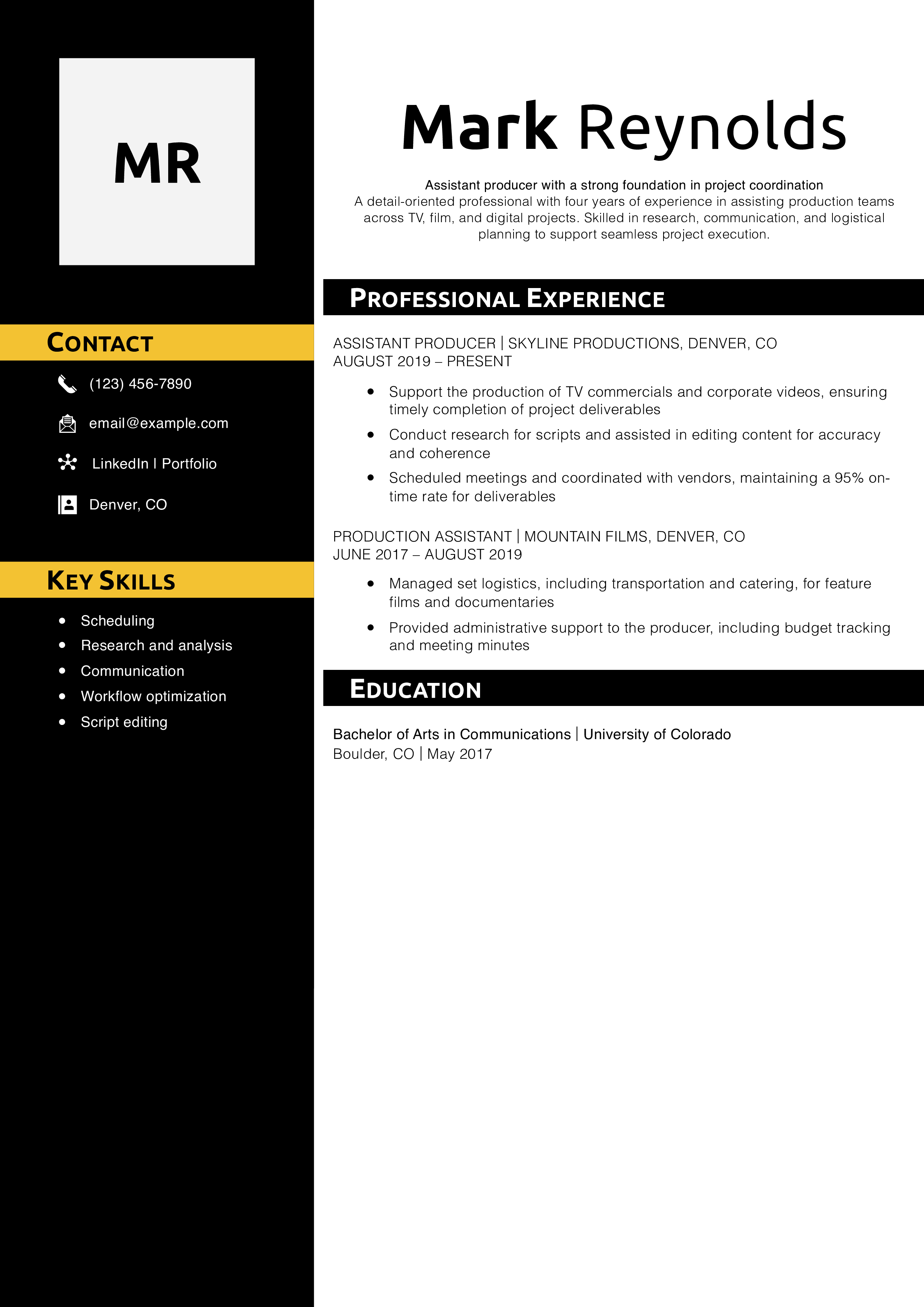 Assistant producer resume